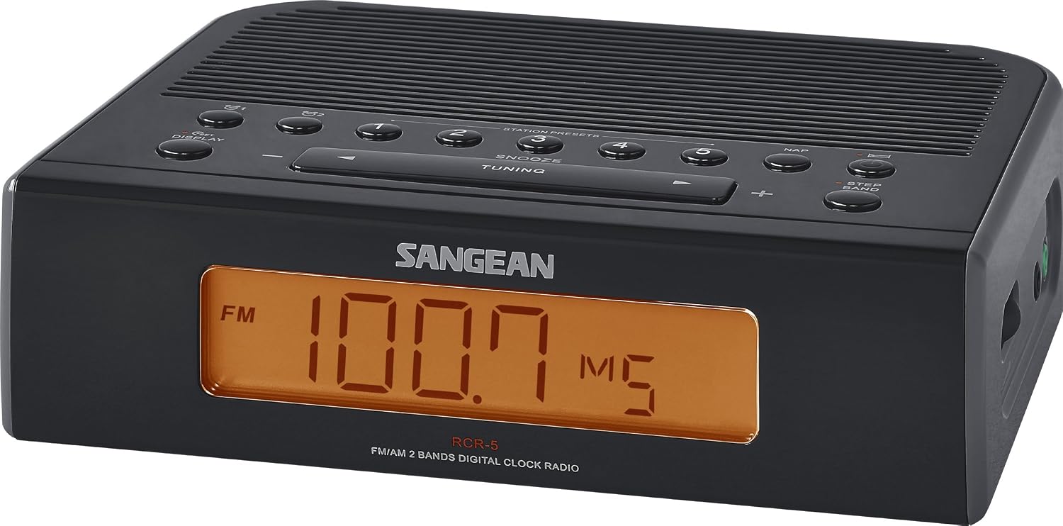 Sangean RCR-5BK Digital AM/FM Clock Radio (Black) (Renewed)