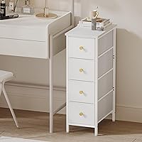Fixwal Slim Narrow 4-Drawer Fabric Dresser, White Storage Cabinet for Bathroom Bedroom Small Spaces