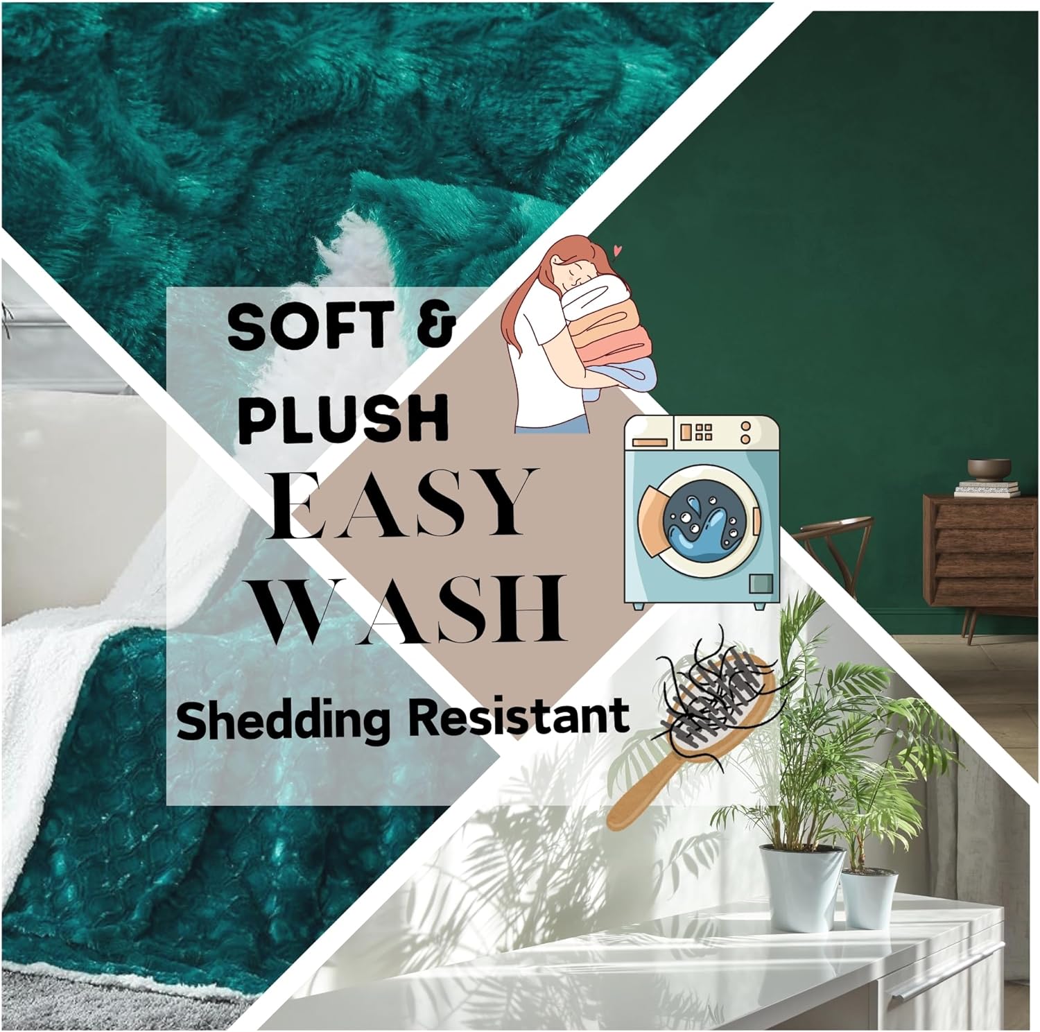 DaDa Bedding Lavish Emerald Teal Green Faux Fur Fuzzy Throw Blanket - Mermaid Scales Design White Sherpa Backside - Soft Warm Plush Bright Vibrant Jewel Tones Embossed for Bed/Couch - 50" x 60" - Image 2