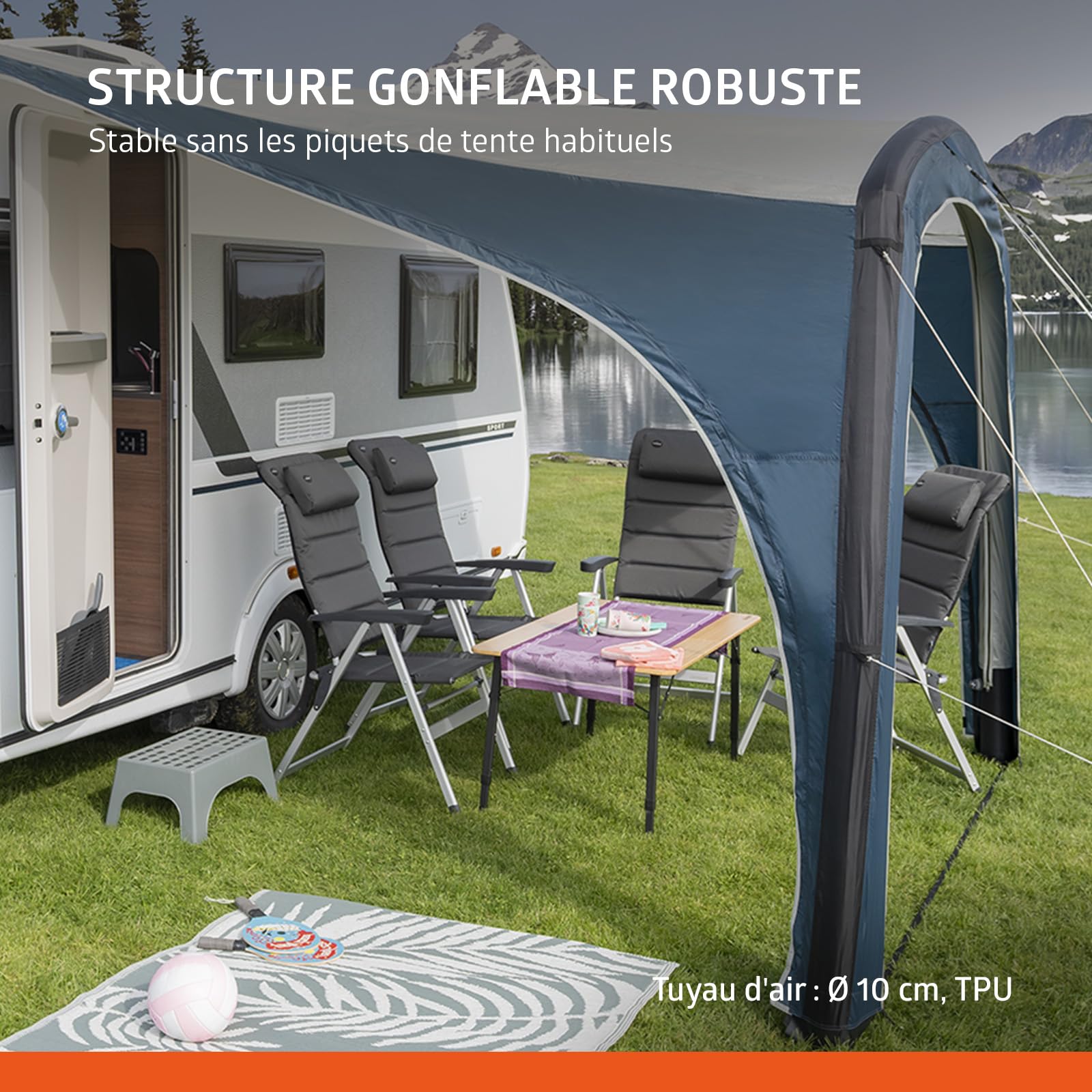 Campout Auvent Gonflable pour Caravane et Camping-Car – 300 x 250 cm – 3000 mm étanche – Hauteur de Montage 235-250 cm – Installation en 15 Min – INCL. Pompe & Haubans tempête