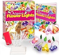 4M KidzMaker Origami Flower Lights DIY Kit - Kids Craft with Color-Changing LED String Lights & Origami Paper for Bedroom Decor