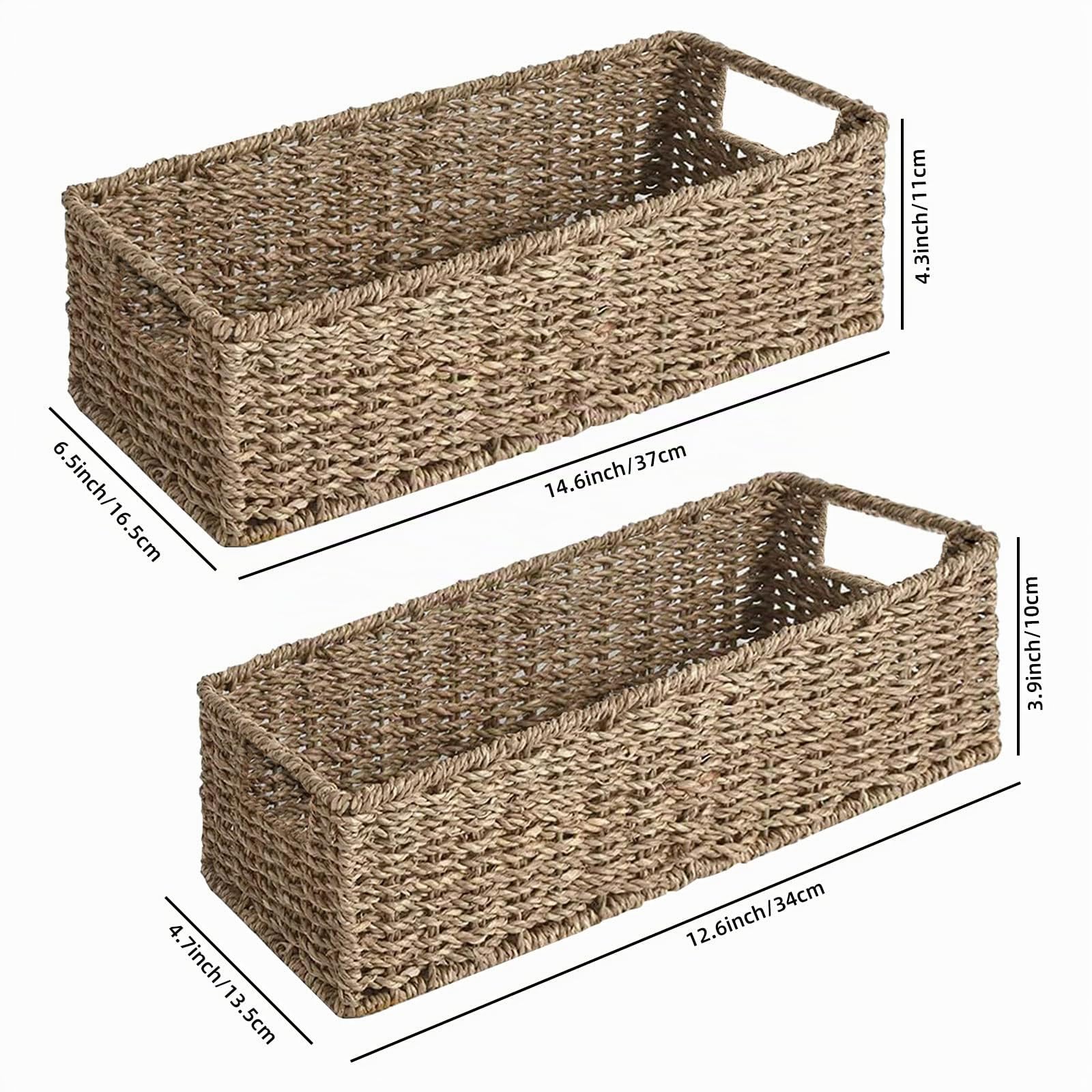 OUTBROS Cesto Vimini, Cestini Portaoggetti, Scatole Salvaspazio Intrecciati e Impilabili, Organizer in Intrecciate per Cucina, Sala da Pranzo, Seagrass