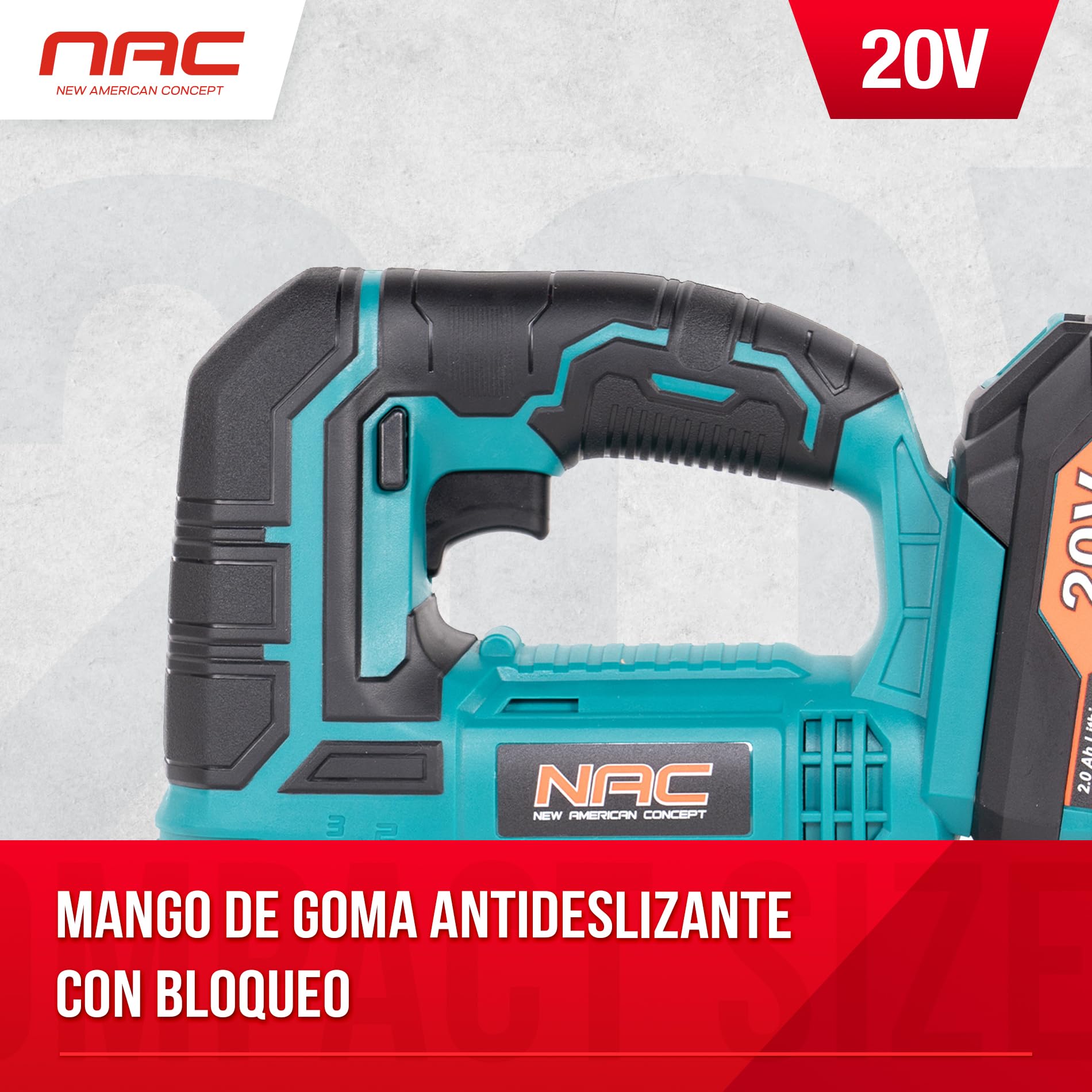 NAC Caladora Batería 20 V, Kit 2 Ah, Corte 80 mm | Sierra de calar, caladoras para madera, 0-2700 rpm, ángulo 0-45°, sistema T, guía lateral
