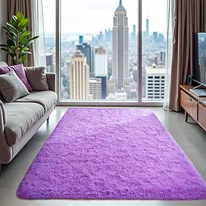 Purple Area Rugs for Bedroom Living Room, 3x5 Soft Fluffy Fuzzy Shag Plush Furry Carpet, Large Indoor Floor Mat for Kids Nursery Home Dorm Office Decor Aesthetic
