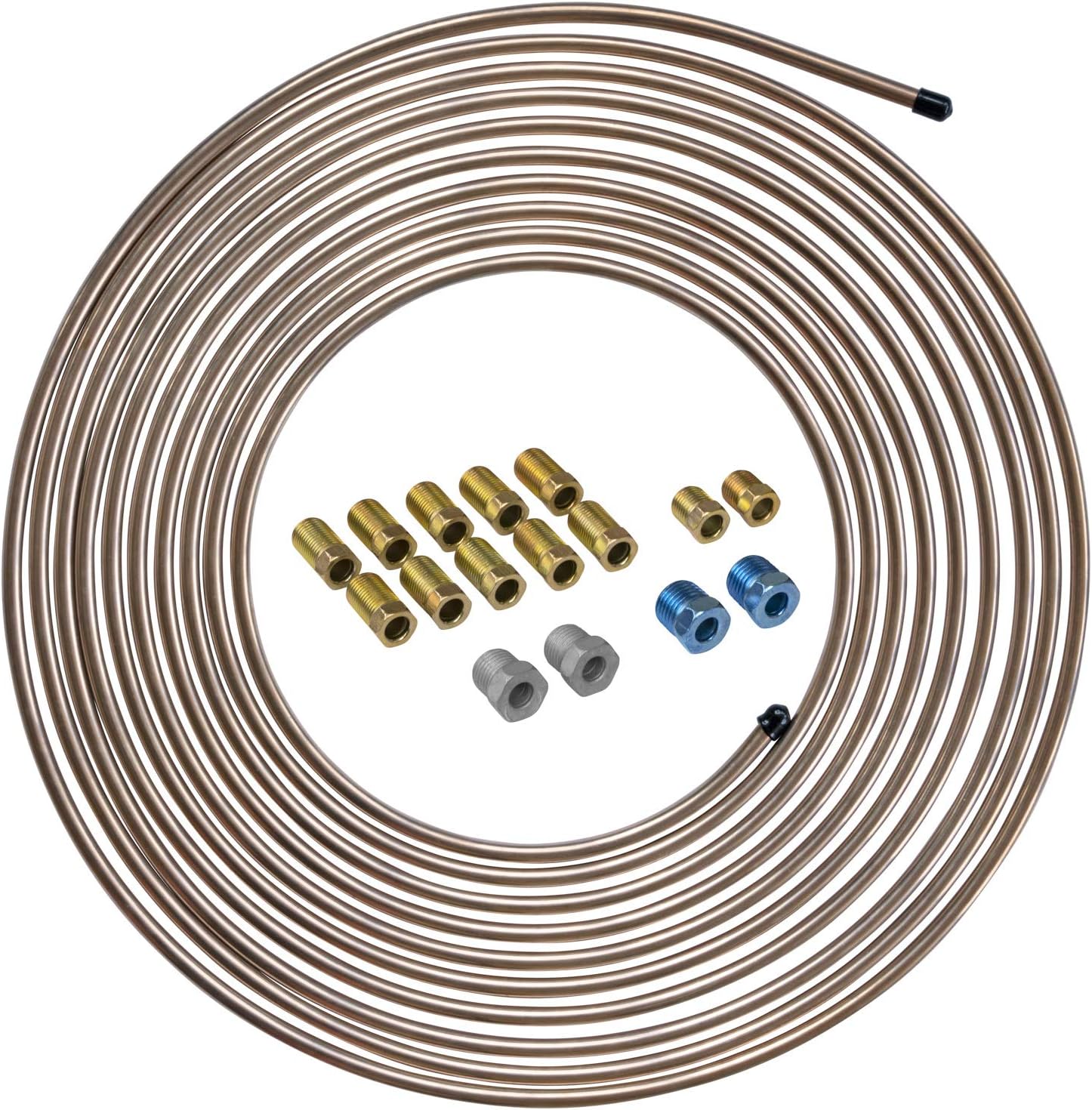 4LIFETIMELINES โ 1/4" x 25' Copper-Nickel Brake Line Kit with 16 SAE Fittings | True CuNi Alloy, Non-Magnetic | Inverted Flare, 0.028" Wall | Rust-Proof Replacement Tubing for Cars & Trucks