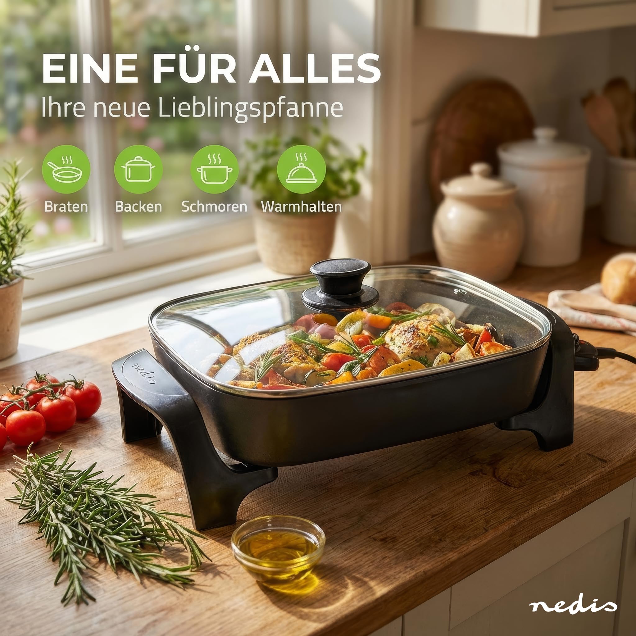 Elektrische Pfanne - 40 cm - Dickwandiges Aluminium-Gussgehäuse