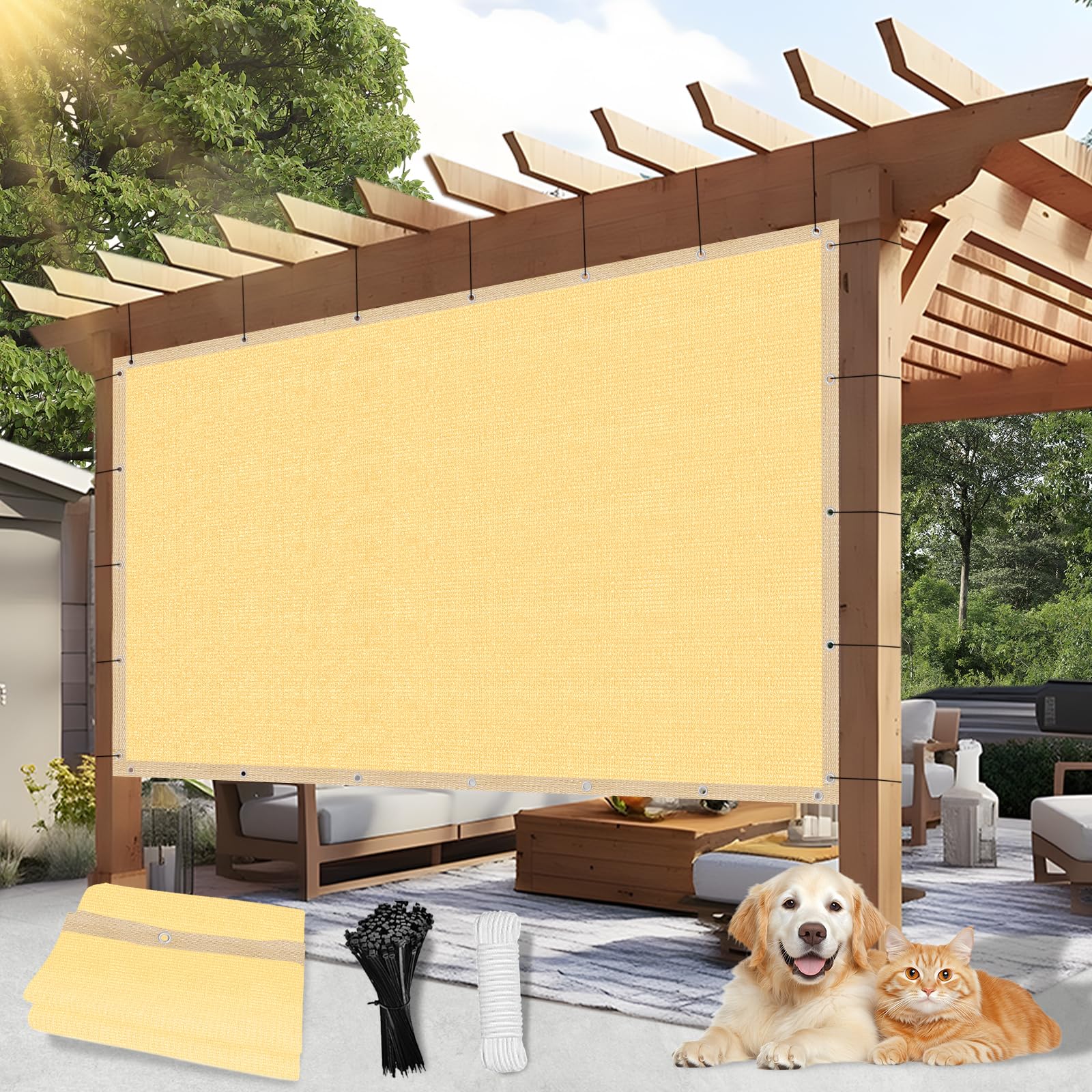 BELLE DURA Outdoor 90% Sun Shade Cloth with Grommets, 4 X 8 FT Pergola Shade Cover for Garden Patio Carport Kennel Swimming Pool, Wheat (We Make Custom Size)