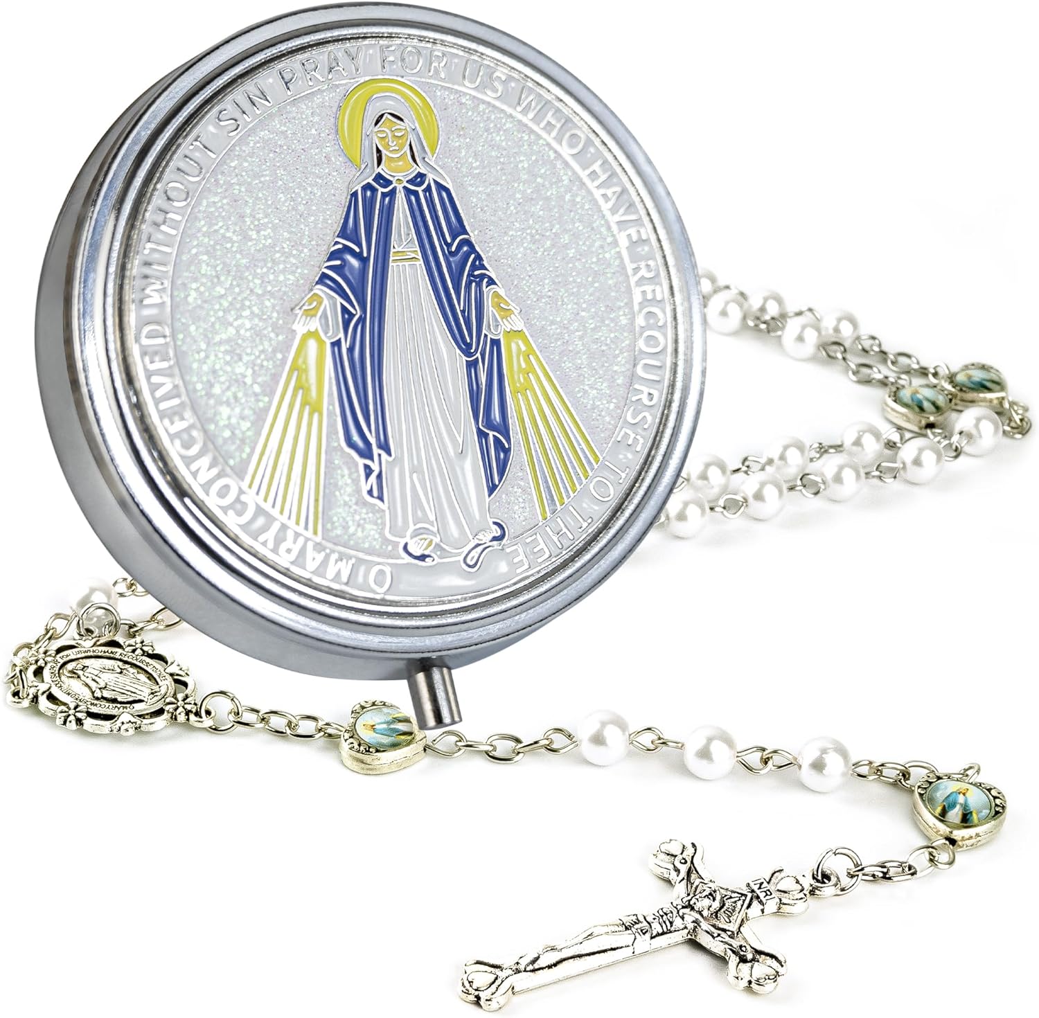 6mm Pearl Rosary Beads for Women - Catholic Holy Baptism Necklace with Virgin Mary Gift Box & Miraculous Medal | First Communion & Confirmation Gift