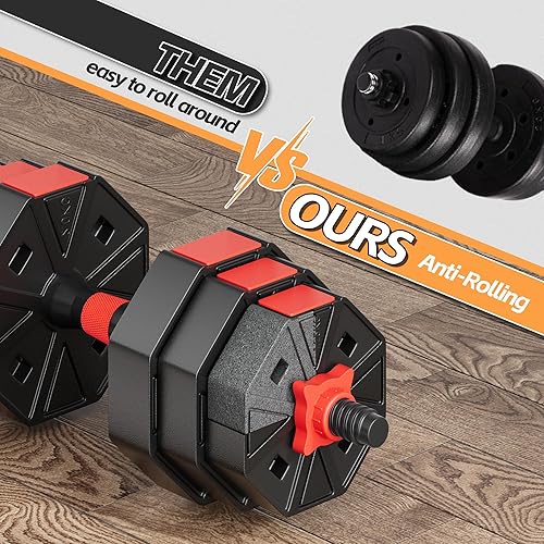 Miniatura 2 de BIERDORF Adjustable Weights Dumbbells Set Non-Rolling Adjustable Dumbbell Set Hexagon Home Gym Fitness Free Weight Set 4466 Lbs Workout With