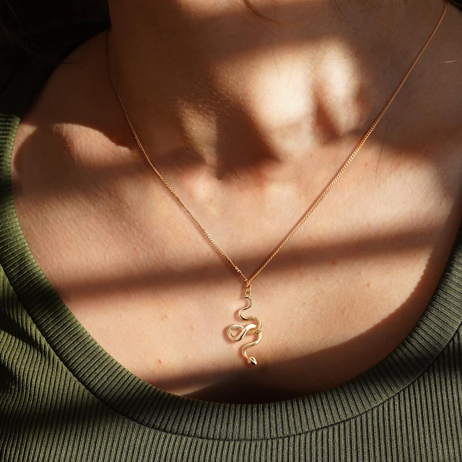 MEVECCO Dainty Gold Snake Necklace for Women 18k Gold Plated Snake Charm Pendent Necklace Minimalist Delicate Handmade Boho Jewelry For Her - Image 7