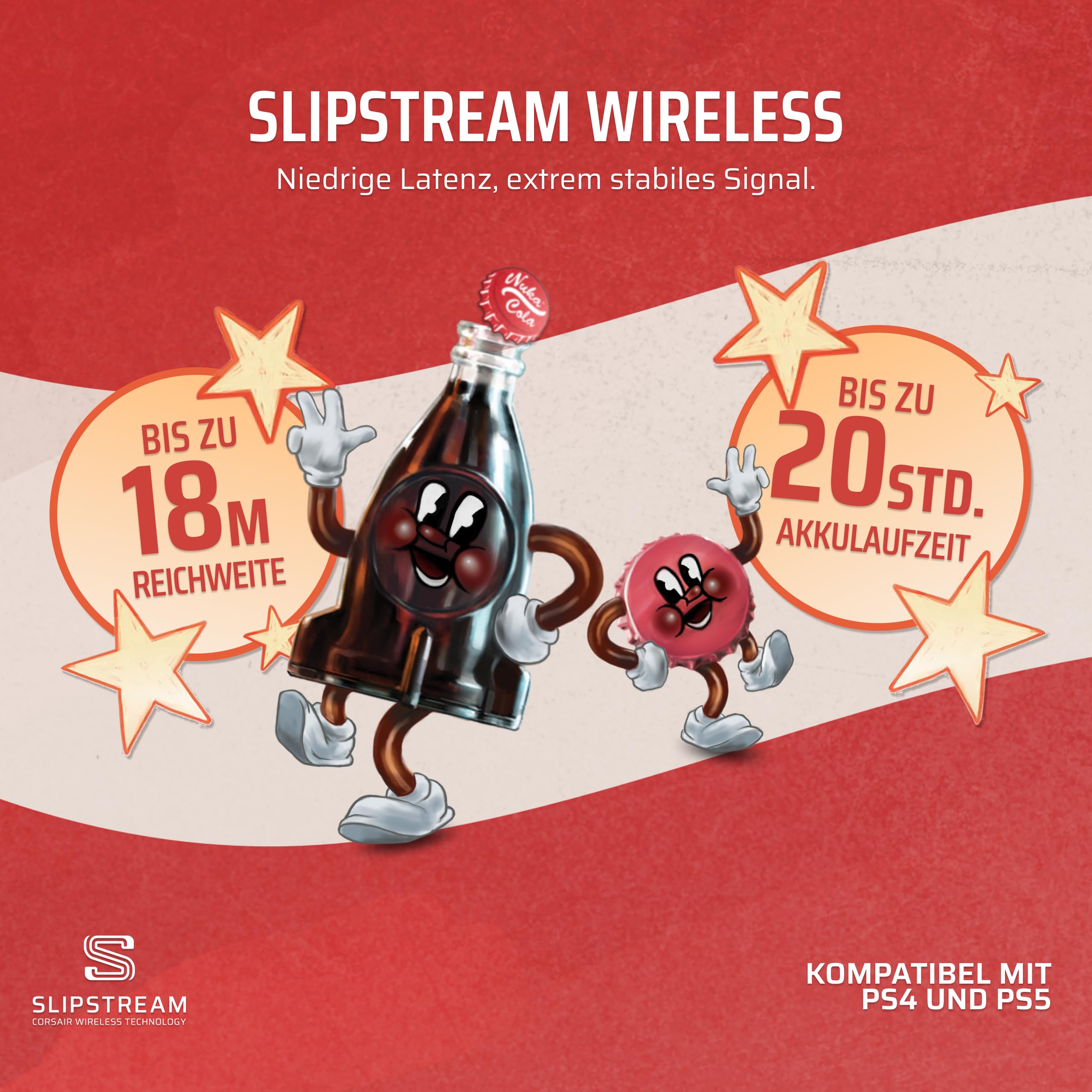 Corsair HS80 RGB Wireless Fallout Nuka-Cola Edition Gaming-Headset | Dolby Atmos, Leichtgewicht, Mikrofon in Broadcast-Qualität – PC, Mac, PS5, PS4