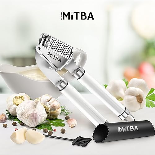 Miniatura 8 de MiTBA - Juego de prensa de ajo, picadora profesional de acero inoxidable, fácil de usar con asas antideslizantes, fácil de limpiar y altamente