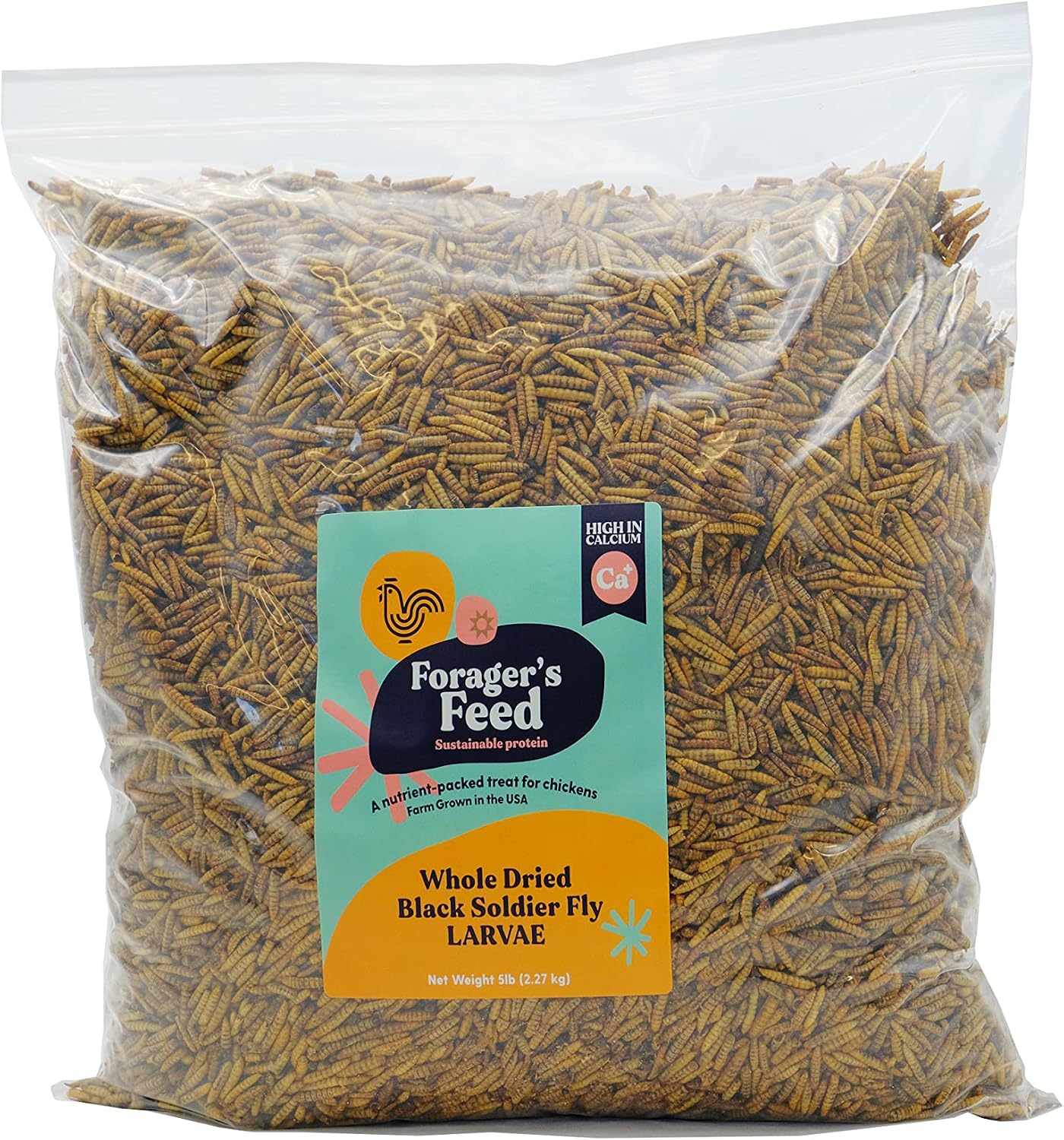 Foragers Feed Whole Dried Black Soldier Fly Larvae, Sustainable Chicken and Livestock Feed for Animal Health, 5 Lbs. Resealable Bag