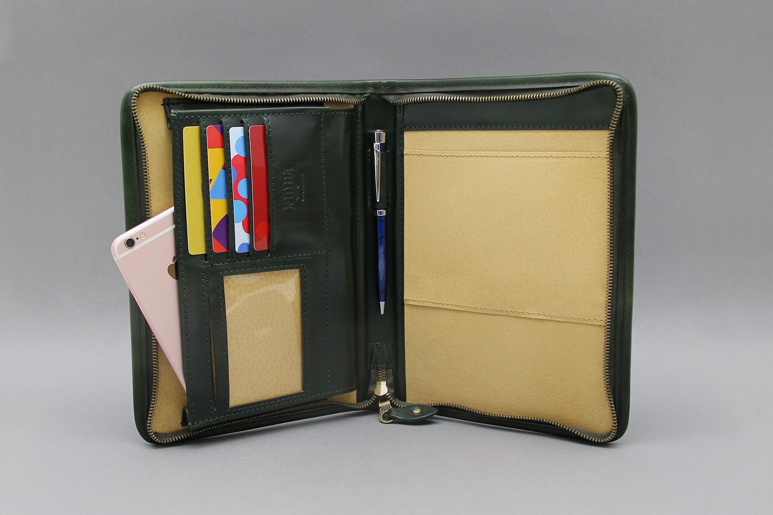 Organiseur A5 en cuir véritable - Pochette pour documents A5 avec support bloc-notes Vert