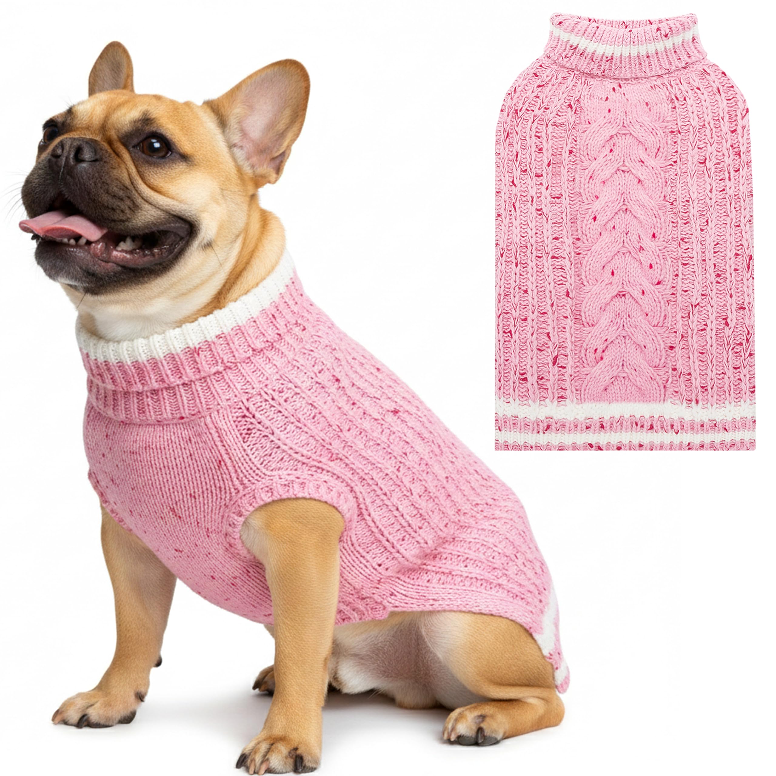 Pull pour chien anti froid vêtement polaire rose col roulé