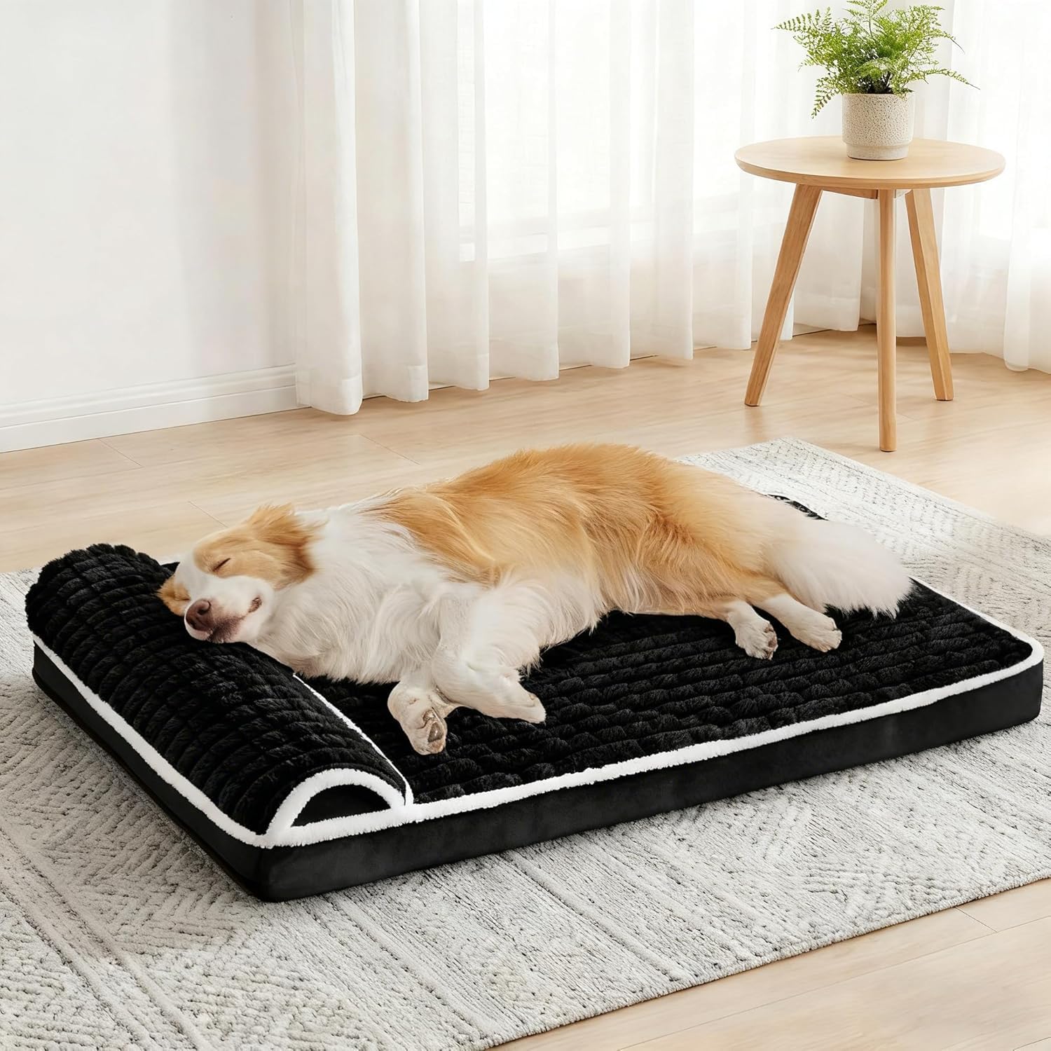 Jolibean Orthopedic Dog Bed Large Sized Dog with Pillow 91X61cm, Waterproof Soft Comfortable Egg Crate Foam Pet Crate Beds Mat with Removable Washable Cover and Non-Slip Bottom, Black