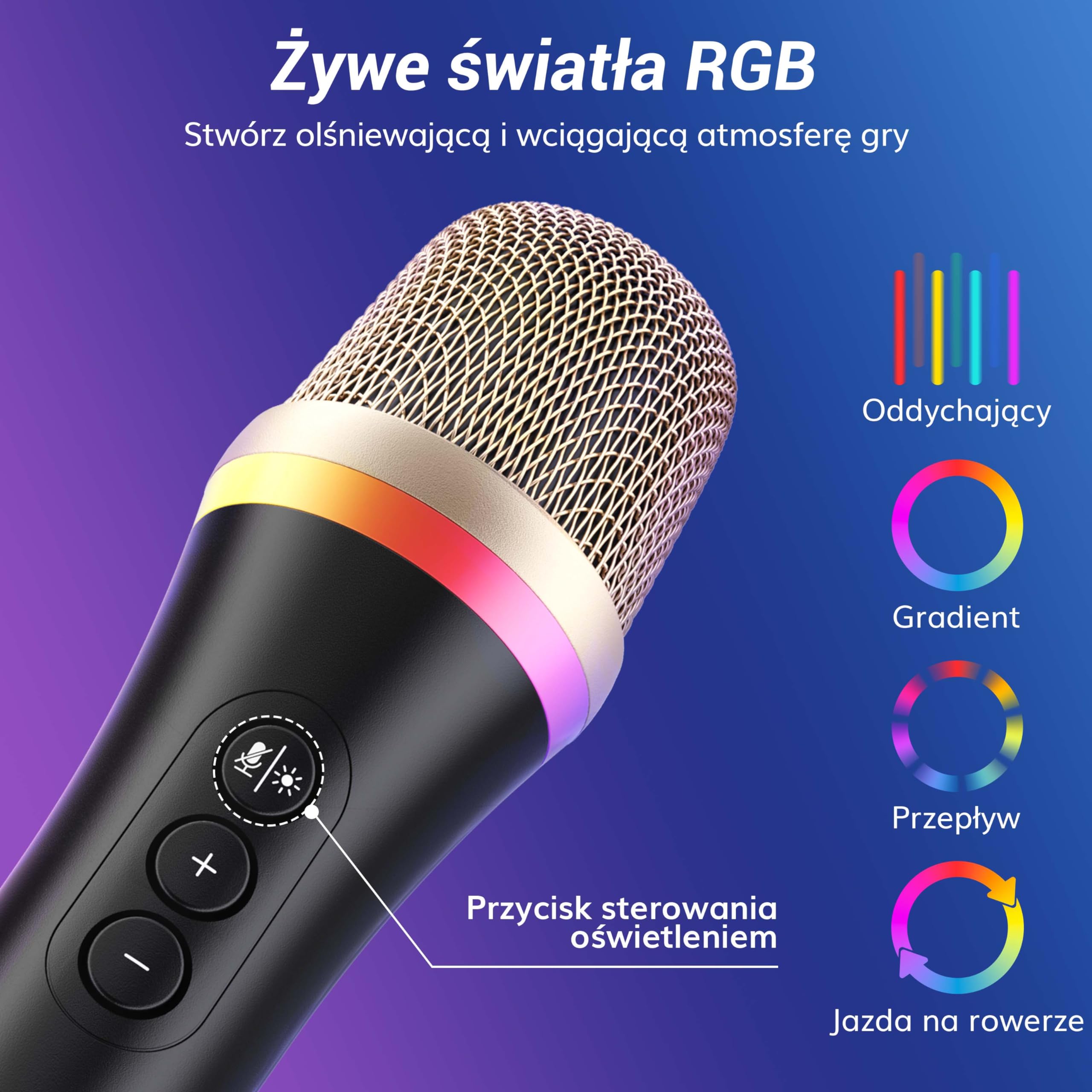 TONOR Mikrofon dynamiczny USB/typ C do komputera PC, mikrofon do gier komputerowych do podcastów RGB ze stojakiem biurkowym do nagrywania, Na żywo,YouTube, śpiewania, studia, karaoke czarny