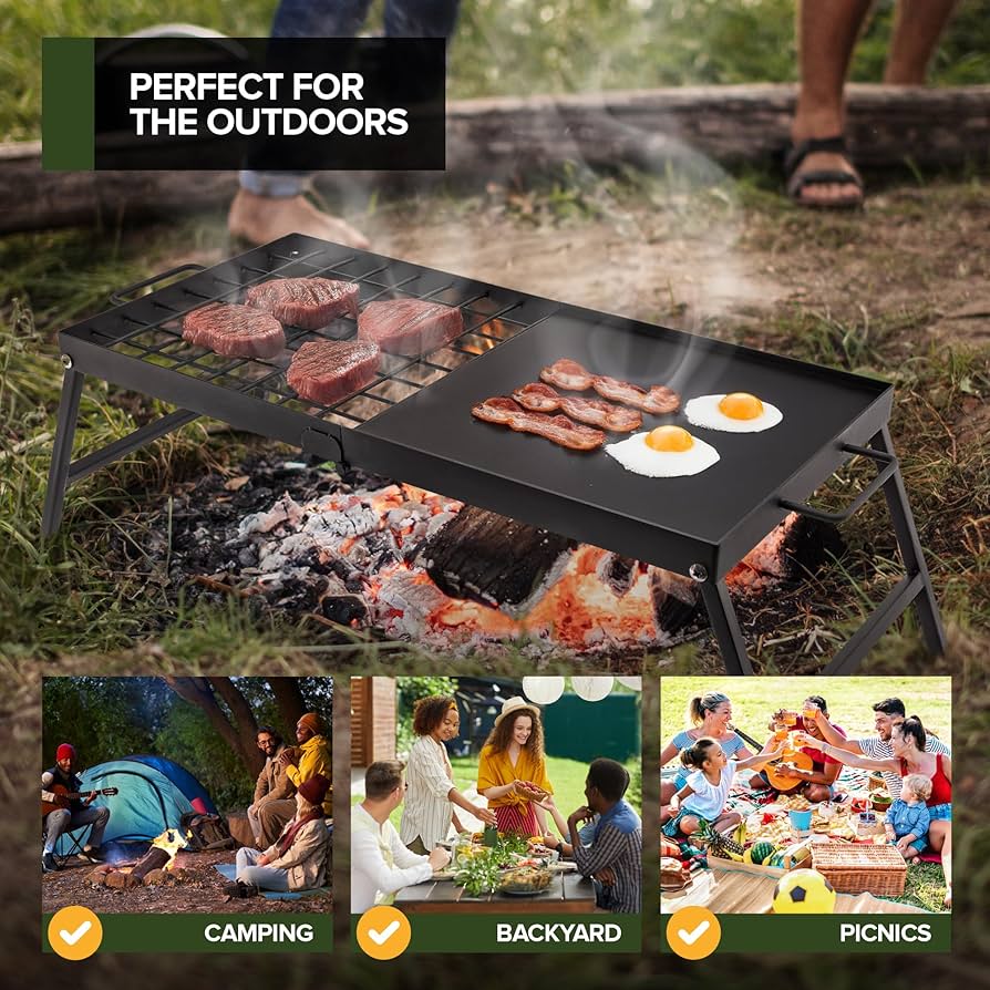 Folding Campfire Grill Grate Fire Pit Campfire Grill Outdoor Camping Grills With Legs Portable Over Fire Camping Grill For Picnic BBQ