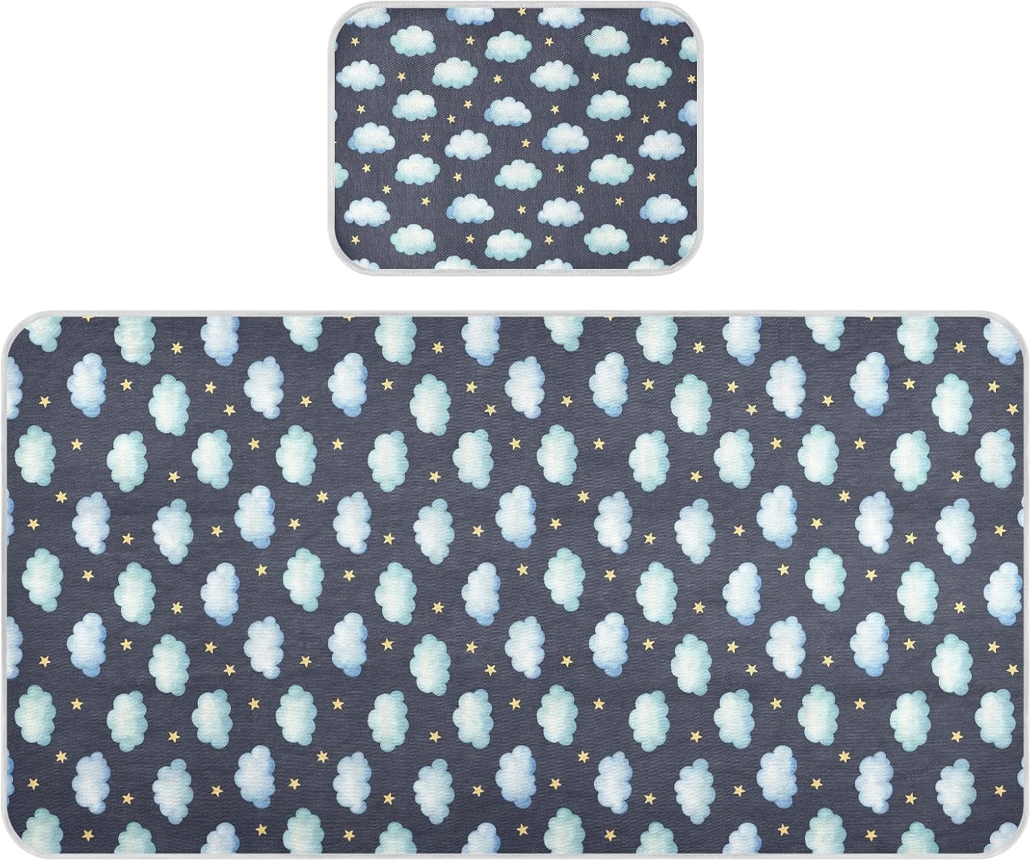 Baby Cooling Mat Cloud Navy Blue Ice Silk Breathable Mesh Summer Crib Mattress Pad with Pillowcase, Soft Cooling Sleeping Surface for Infant & Toddler, 52"x28"