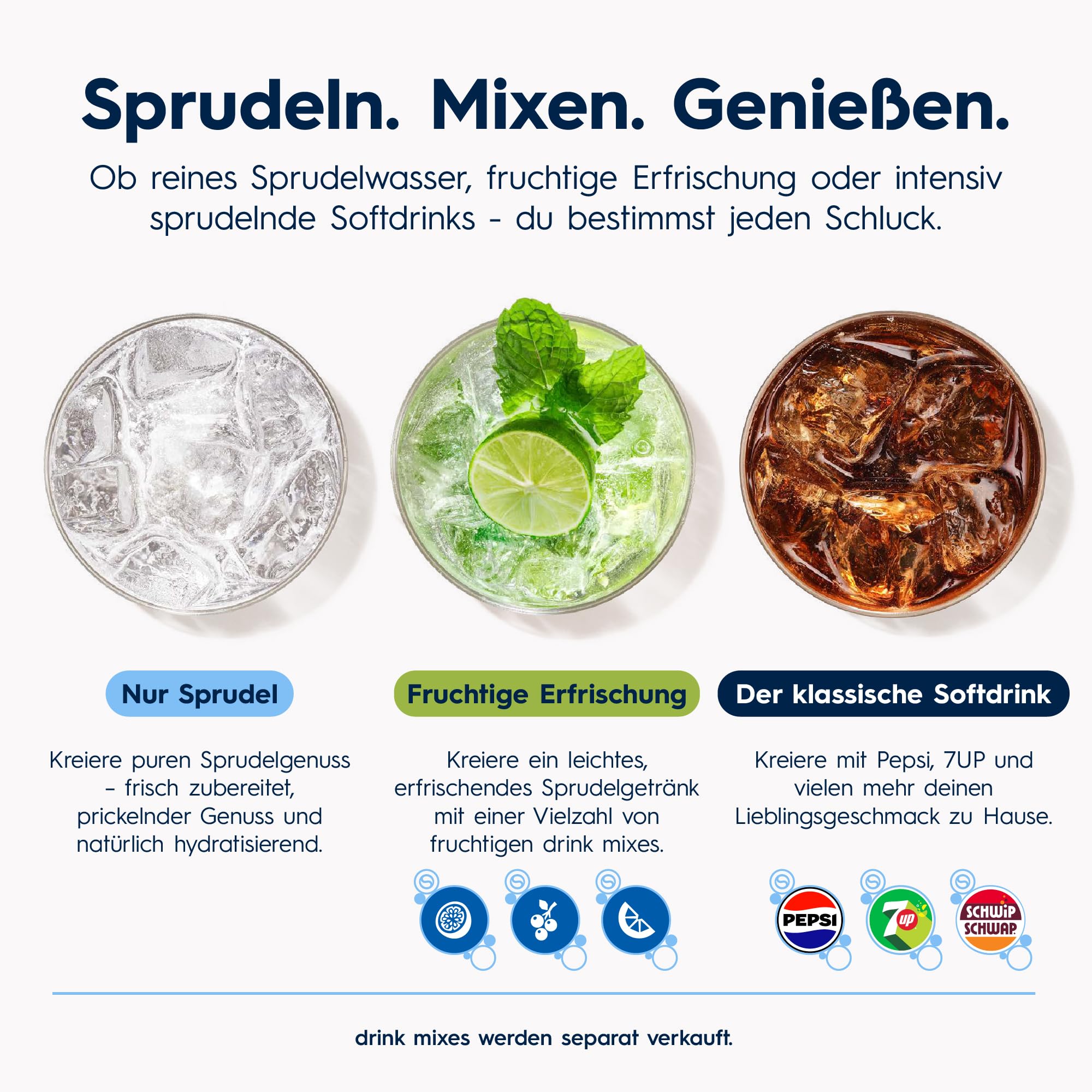 Sodastream ENSO Wassersprudler, Edelstahl Wassersprudler mit Quick Connect CO2-System, inkl. 1 CO2-Zylinder für bis zu 60L Sprudelwasser und 1 ENSO Sprudlerflasche, Sprudelwasser Maschine, Silber