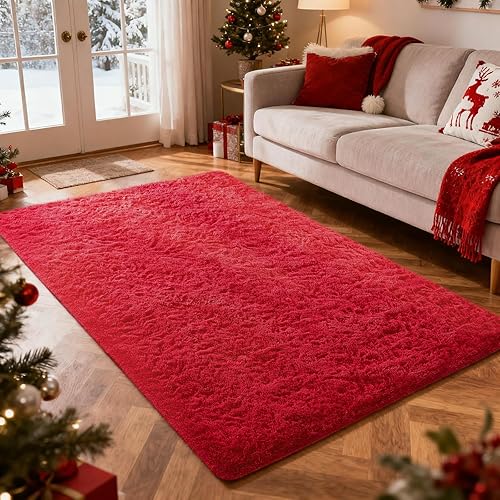Miniatura 140 de Ophanie - Alfombra redonda rosa para dormitorio de niñas, alfombra circular de área de felpa kawaii esponjosa para niños, linda alfombra de Navidad