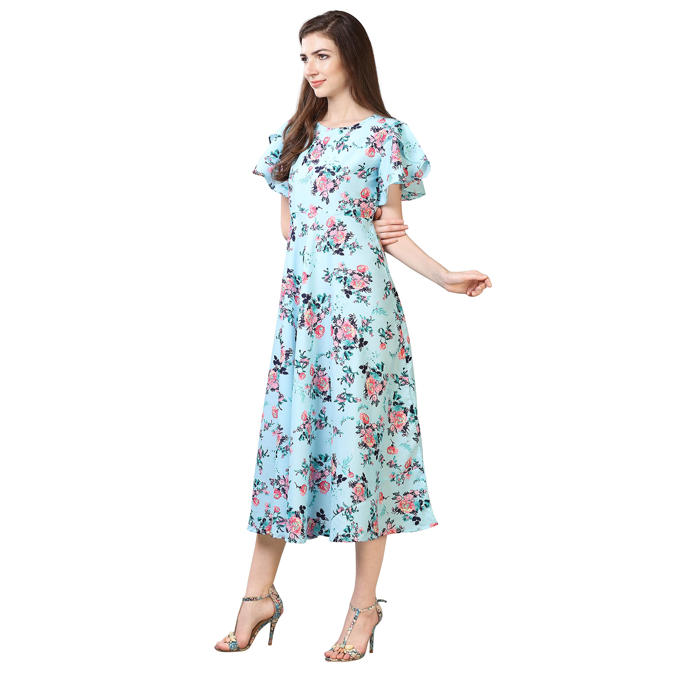 Oomph Women's Western & Fusion Wear Midi Dresses For Women, Beach, Blue - Md57