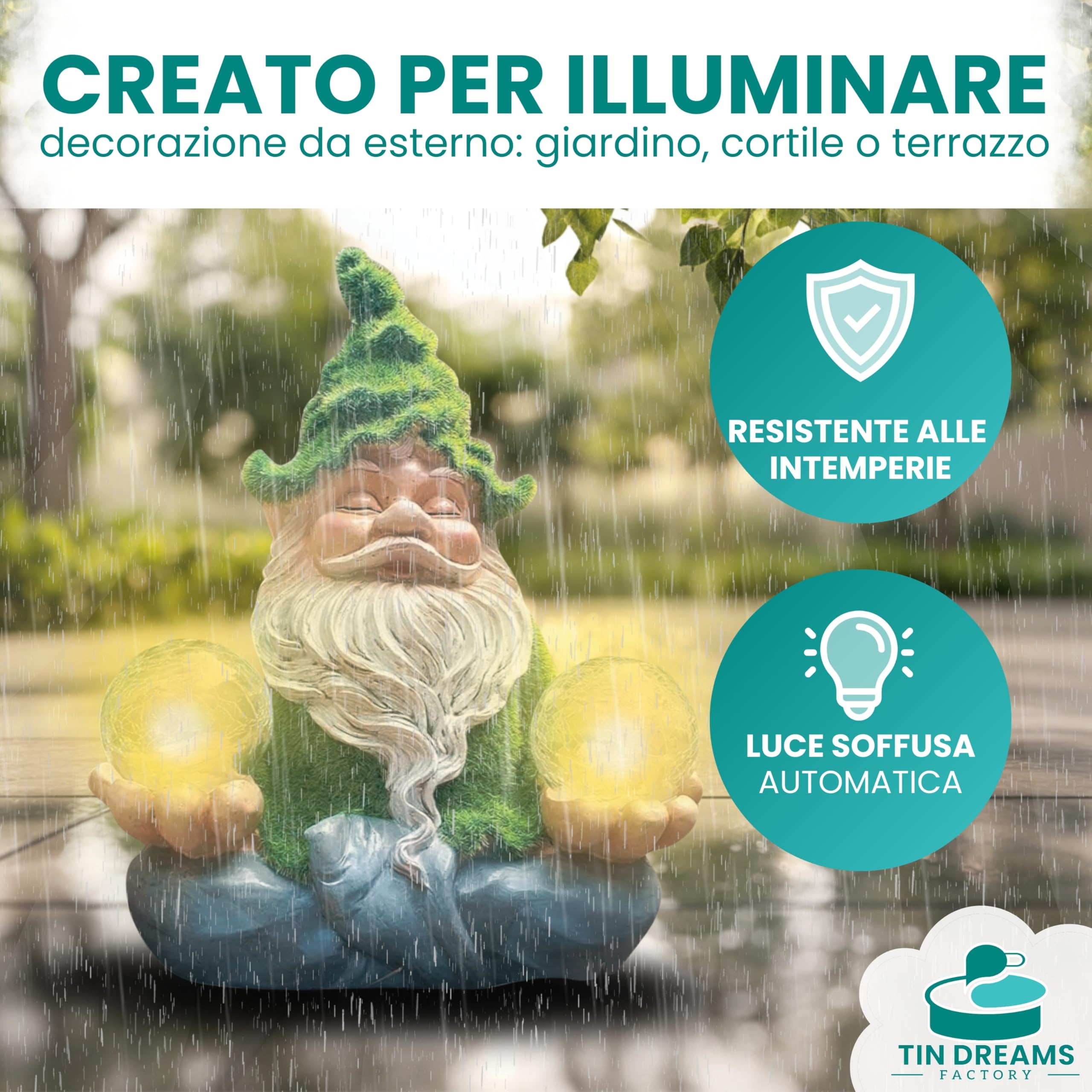 Gnomi da Giardino Zen con Luce Solare – Nanetti Decorativo – Nano da Esterno con Bolla Luminosa LED – Decorazione Statua Gnomo Rilassante per Giardino, Patio e Terrazza