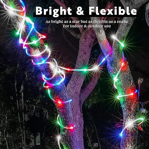 Miniatura 3 de WYZworks Cuerda de luz LED colorida de 50 pies para exteriores, 8 modos, iluminación permanente impermeable para exteriores con control remoto, tubo