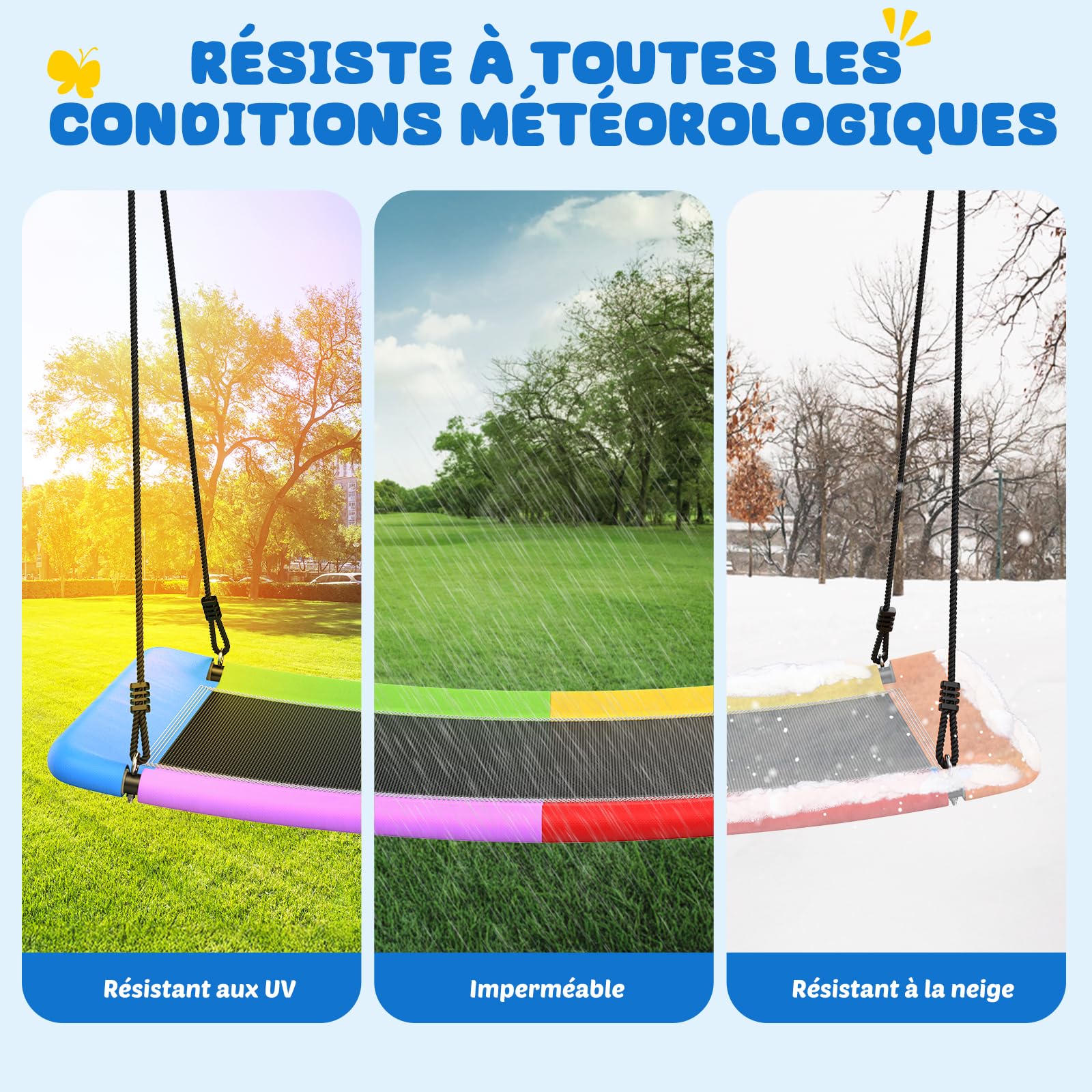 Trekassy balancoire nid d'oiseau, 152CM 326KG Balancoire Extérieur Enfant avec 2 Pièces Sangles De 3 Mètres, balancoire Ronde Suspendue Imperméable pour Plus d'enfants, Adultes