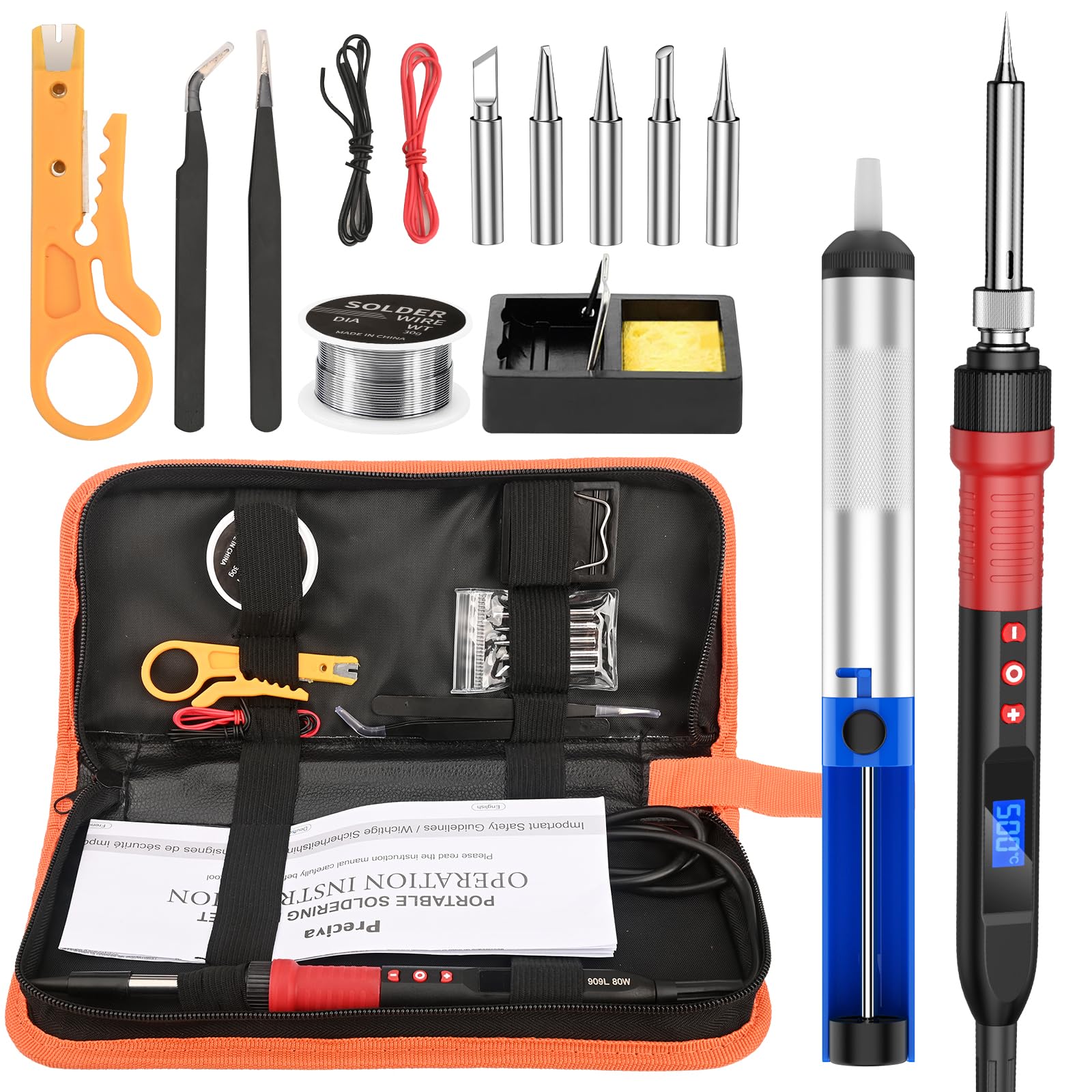 Kit Saldatore Elettrico Portatile SEWACC – 60W, Temperatura Regolabile 200-400°C, Punte Intercambiabili, Riscaldamento In 15 Secondi
