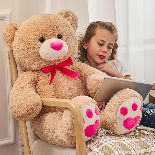 Miniatura 6 de Tezituor Oso de peluche grande de 47 pulgadas, suave oso de peluche gigante para cumpleaños, baby shower, San Valentín, color marrón