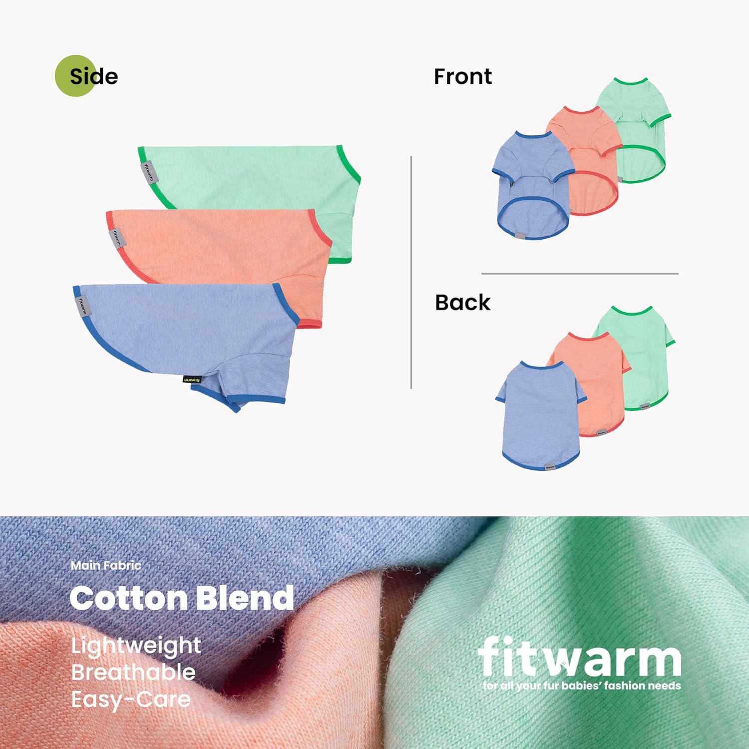 Fitwarm 3 Pack Solid Color Dog Shirt, Classic Summer Clothes for Small Dogs Boy Girl, Lightweight Pet Outfit, Blue, Orange, Green, XS