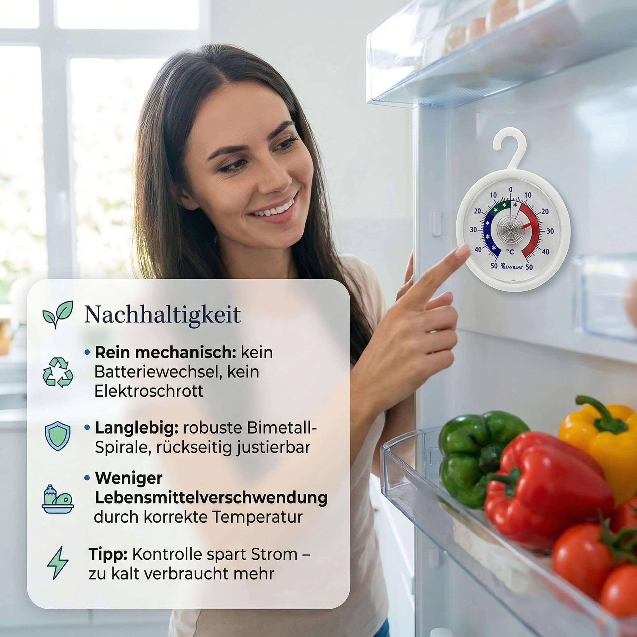 Lantelme 5 Stück Kühlschrankthermometer Set mit Haken zum aufhängen | Temperatur + - 50°C | auch für Gefrierschrank Gefriertruhe Kühltheke Weinschrank | Analog Kühlschrank Thermometer