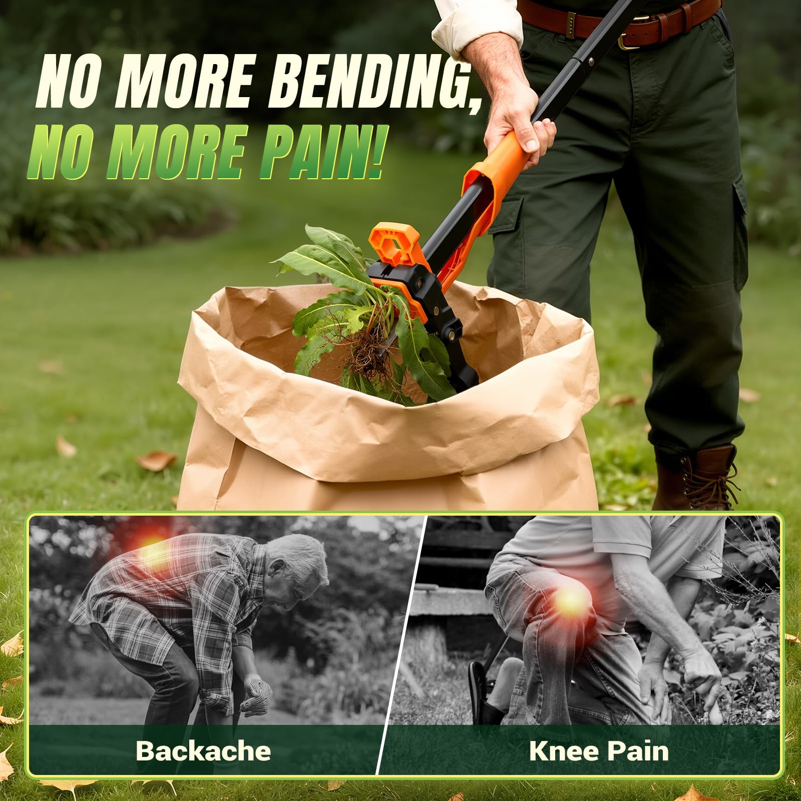 Crywag Weed Puller Tool - Stand Up Weed Puller with 4-Claw Steel Head, 39" Retractable Handle & Easy-Eject Mechanism for Dandelions, Clover & More, No Bending or Kneeling - Orange — view 4