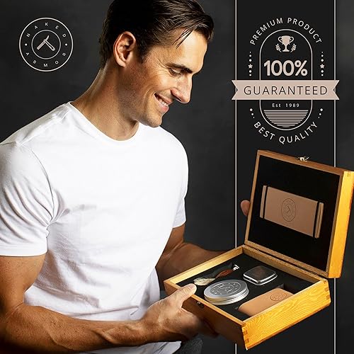 Miniatura 9 de Kit de afeitar, afeitado de calidad en el hogar cuchilla de acero japonés de borde estilo samurái y correa de cuero, manga, jabón, conjunto de