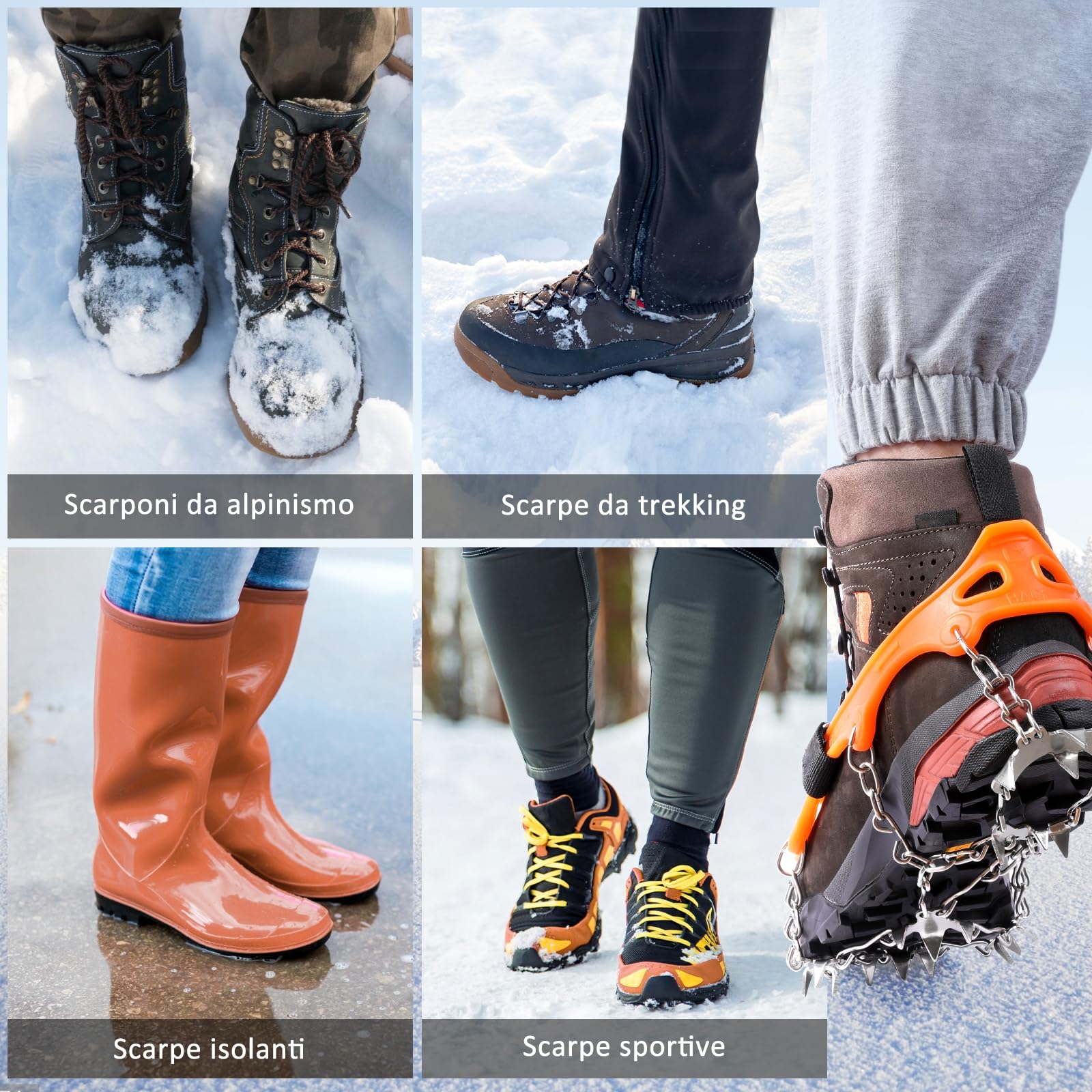 AGPTEK Ice Tacchetti 19 Denti, Ramponi da Ghiaccio per Scarpe Portabile Neve Ramponi per Donna e Uomo con Ottimo Grip per Passeggiate, Jogging o Escursioni Camping su Neve e Ghiaccio, Arancione, M