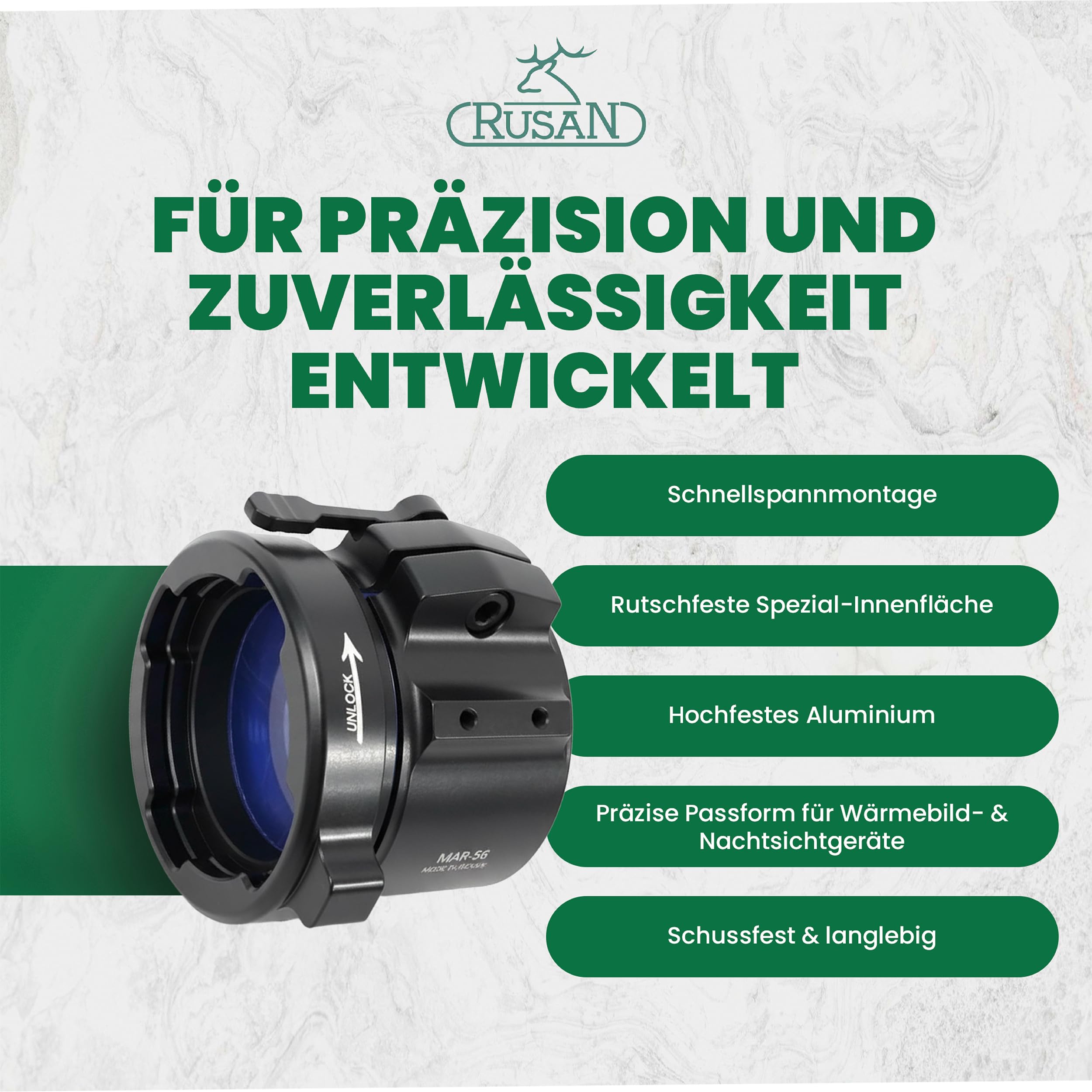 Rusan - Adaptador modular MAR para imágenes térmicas y de visión nocturna, para objetivo y visor (cámara termográfica/dispositivo de detección nocturna), resistente y resistente a los disparos