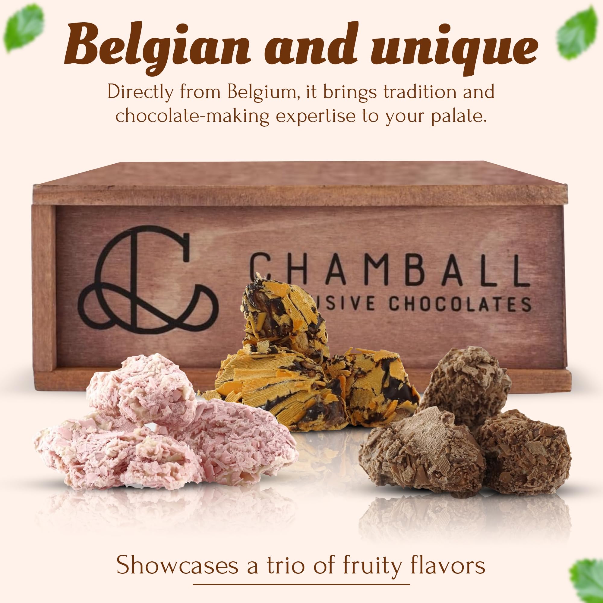 Caja de Chocolates para Regalar, 15 Trufas de Chocolate Belga con: Mango, Fresa y Naranja, Rocas de Chocolate ideal Caja regalo Chocolate con Trufas Magicas, Chocolate box y bombones belgas CHAMBALL