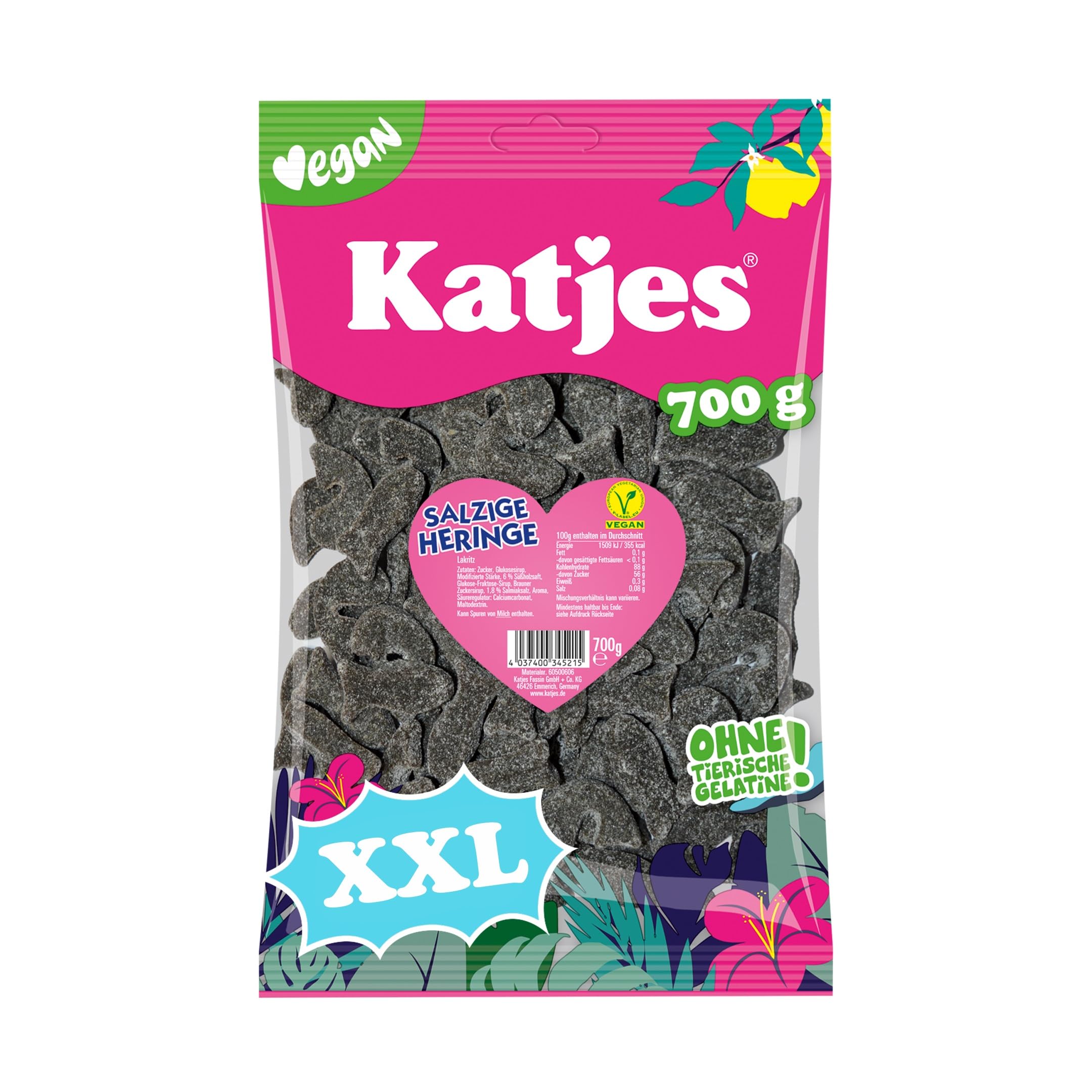 Katjes Salzige Heringe - Großpackung mit salzigem Lakritz, süß-salzige Lakritz-Fische mit Salmiaksalz verfeinert, der Klassiker jetzt in vegan, 1 x 700 g