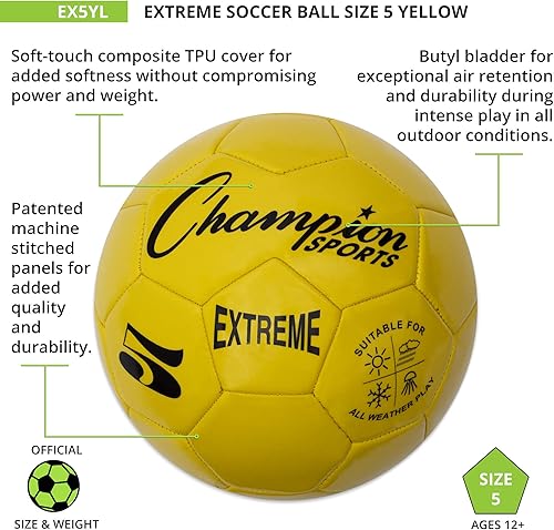 Miniatura 4 de Champion Sports Extreme Series - Balón de fútbol  Tamaños 3, 4, 5, tacto suave, para todo clima, alta retención de aire, pelotas de liga para
