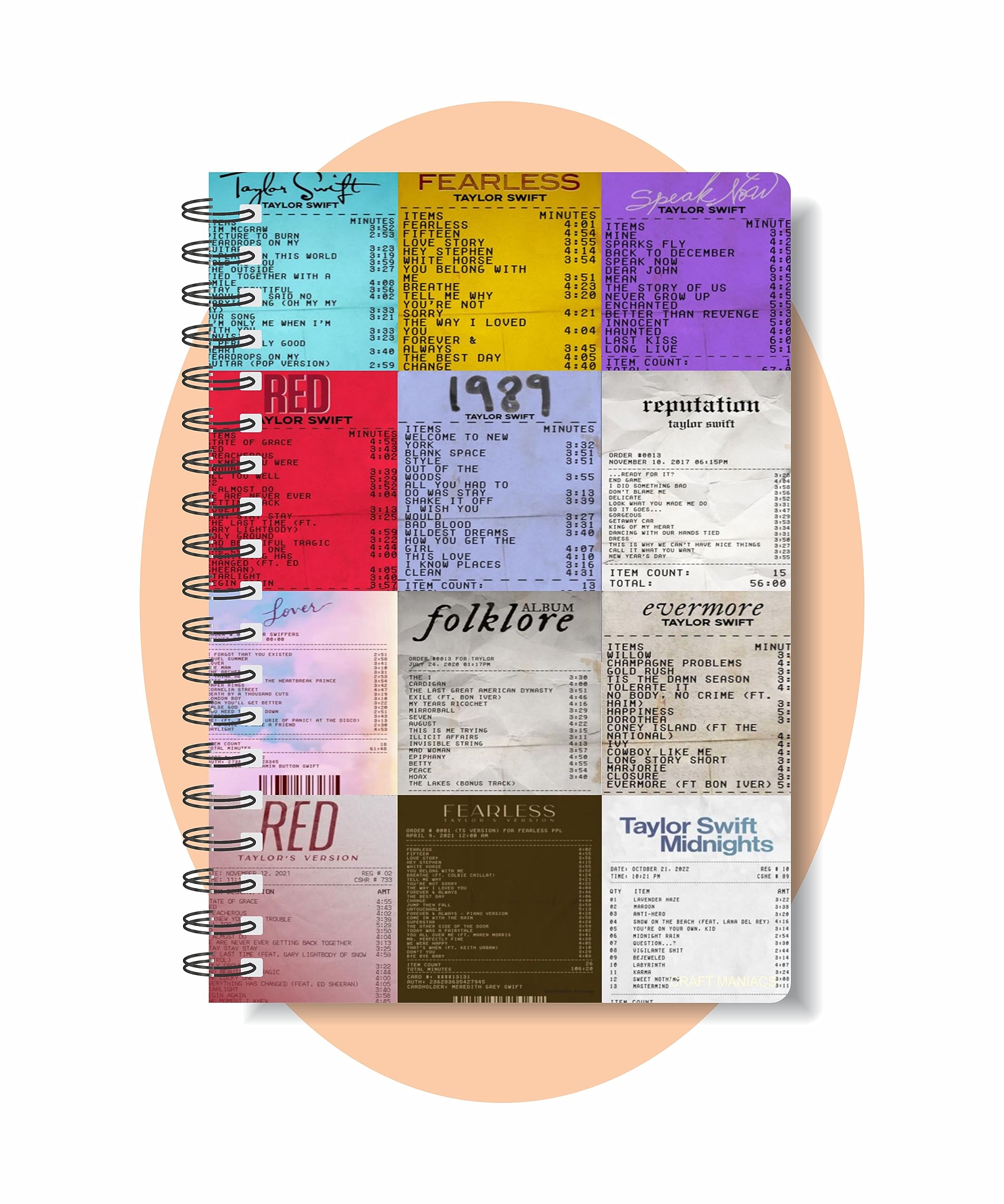 TAYLOR SWIFT FAMOUS SONGS ROUND CORNER PRINTED A5 160 RULED PAGES NOTEBOOK | BEST GIFT FOR SWIFTIES
