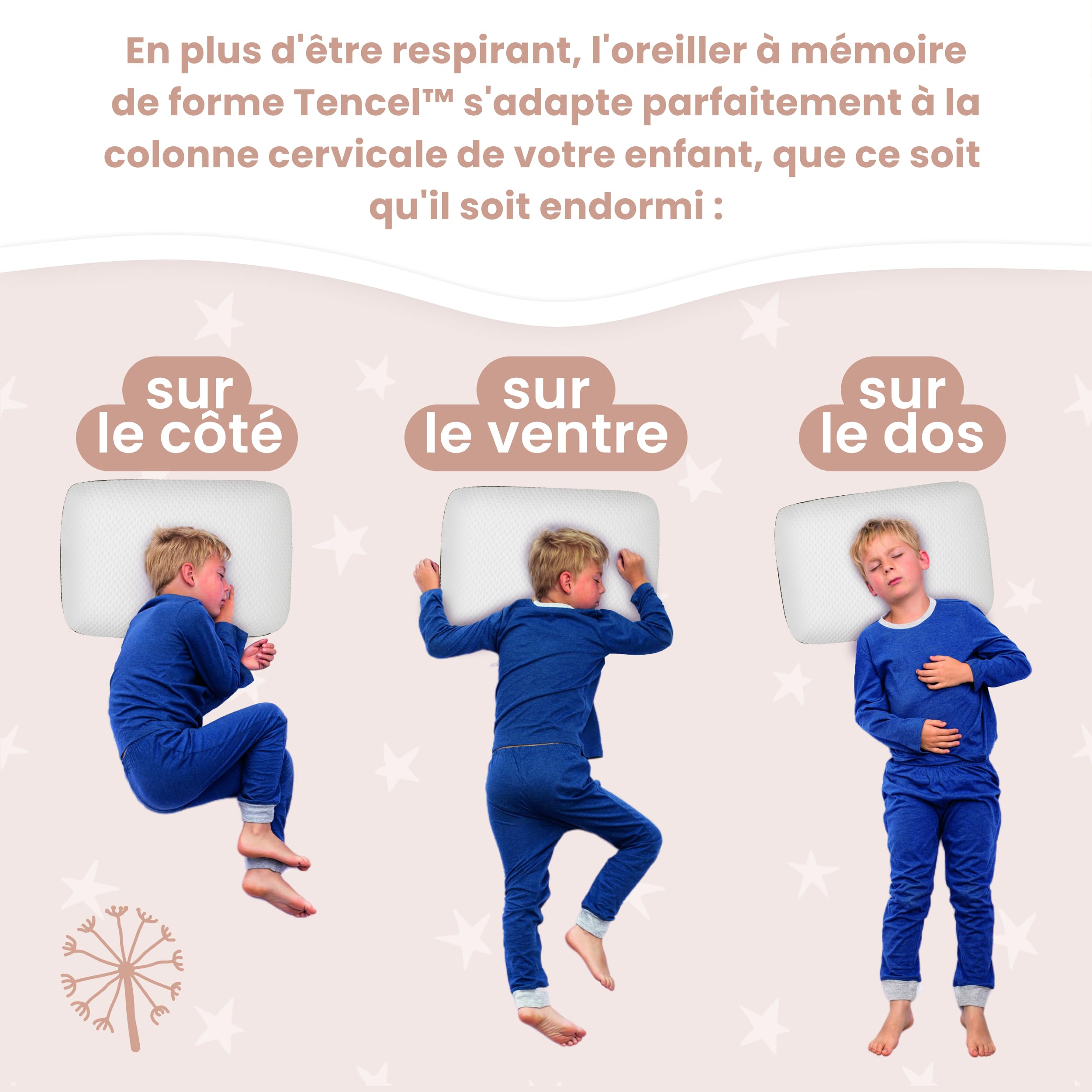 MIMUSELINA Oreiller Memoire Forme 50x30x5 cm pour Enfants | Oreiller Ergonomique et Anti-Étouffement | Petit Coussin Respirant et Hypoallergénique | Housse Tencel Amovible et Lavable