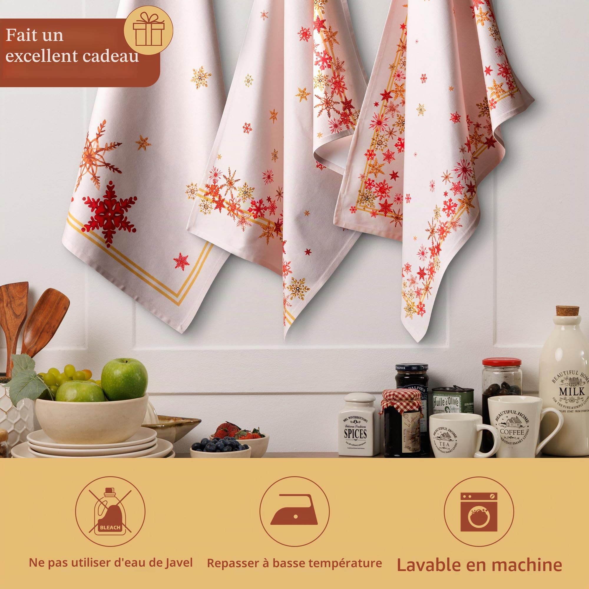 Maison d'Hermine Crystal Star Lot de 3 torchons de cuisine, bar multi-usages doux et absorbants 100 % coton - Printemps/été - 50 x 70 cm