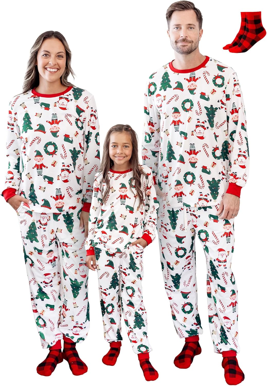 PATPAT Christmas Family Matching Pajama Sets Includes Christmas Socks - Perfect for Family Photos & Holiday Celebrations