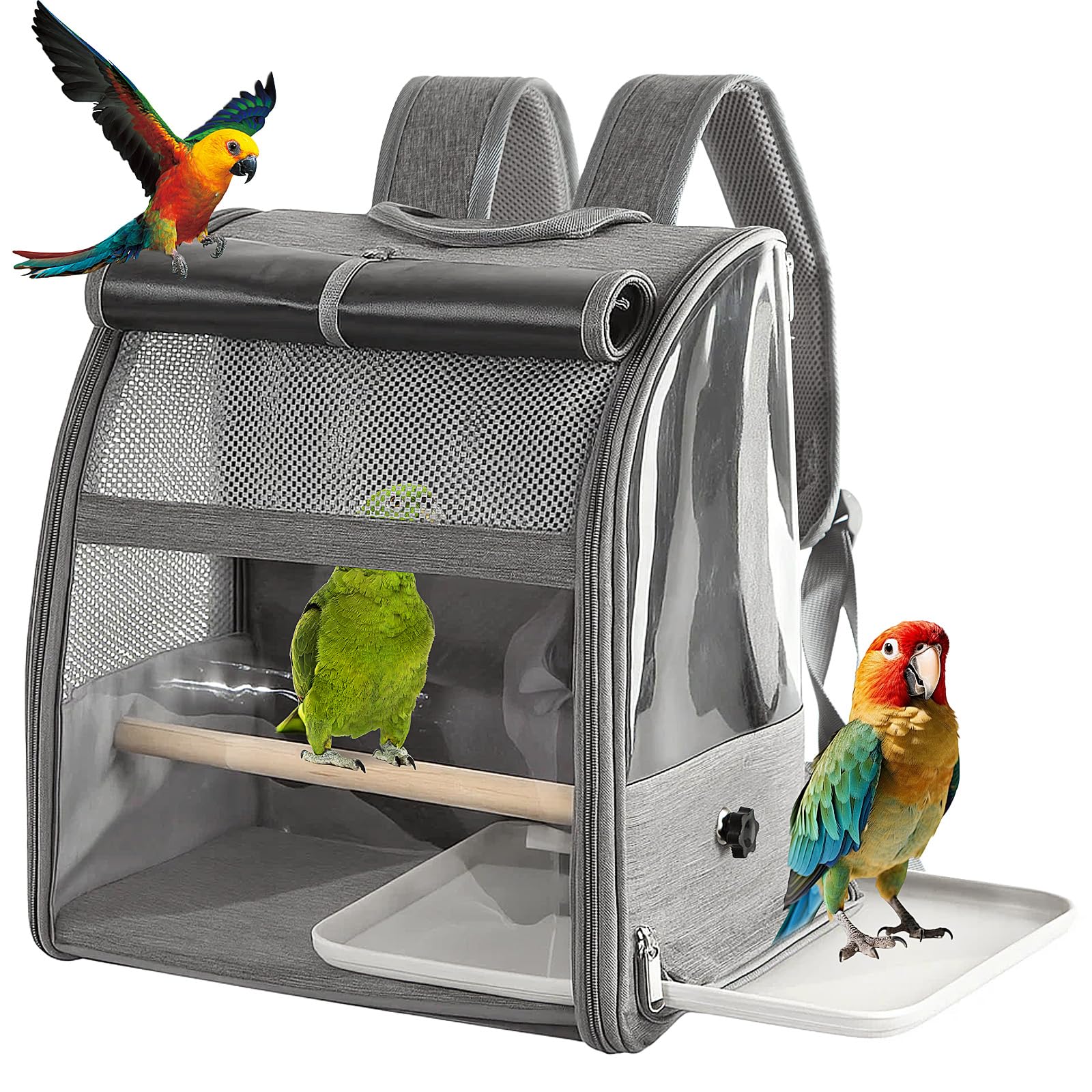 Bird Travel Carrier Backpack Collapsible Travel Cage 360° Breathable Mesh & Escape-Proof Zippers for Parrots Budgies Cockatiels (31x24.5x38cm)