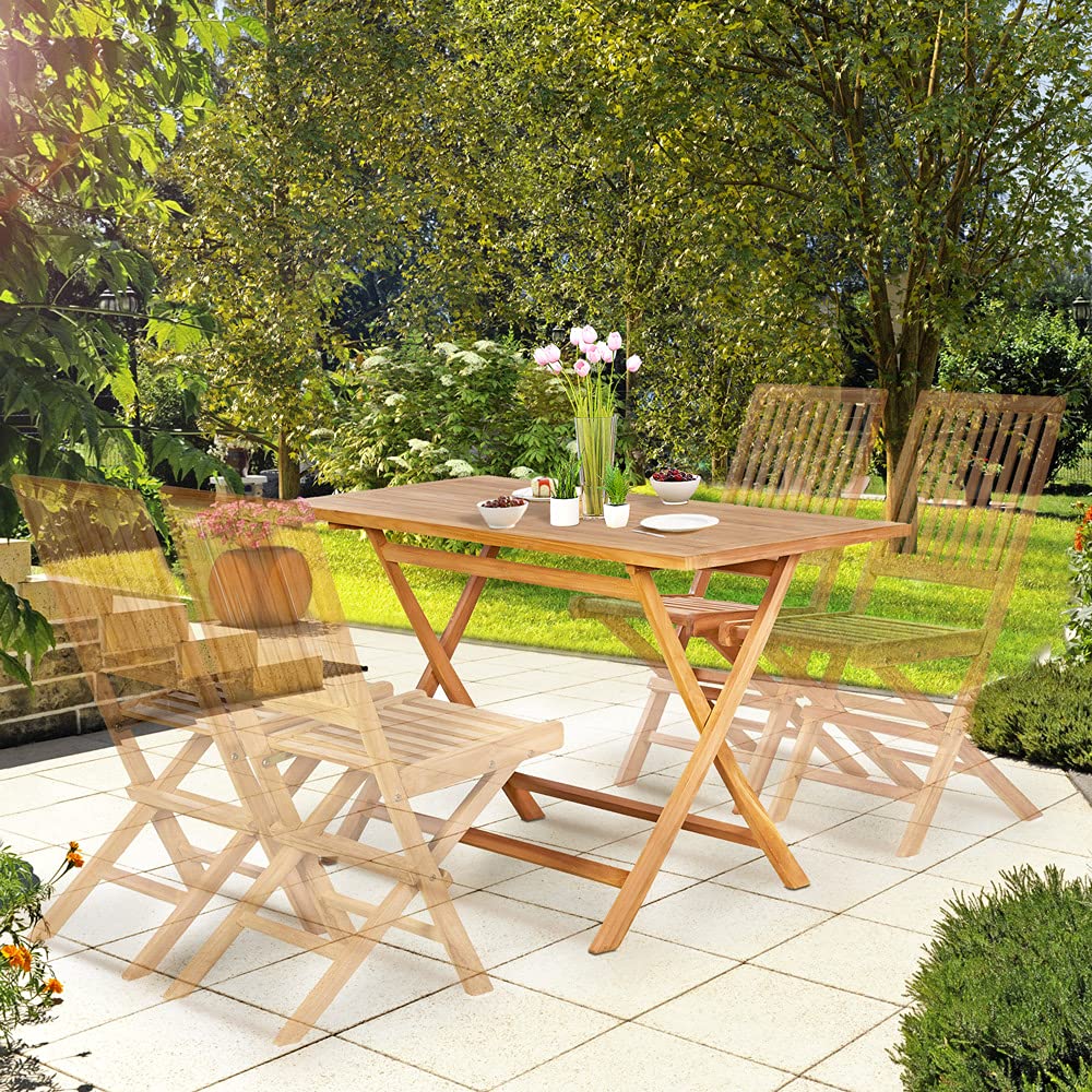 Garland Gartentisch Bari 125x60x75 cm Teak Holz SVLK Zertifiziert Klappbar Wetterfest Balkontisch Esstisch Gartenmöbel