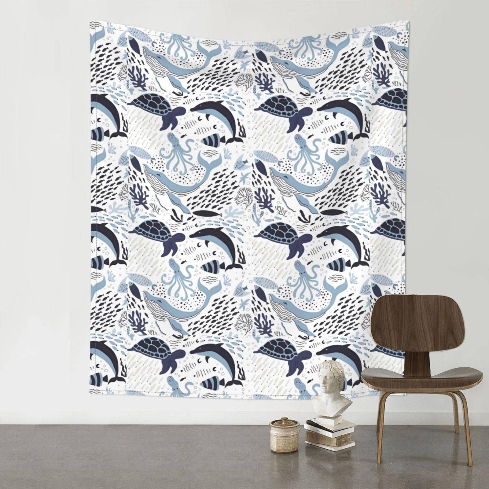 YYHWHJDE Turtle Octopus Pattern Ocean Theme Prints 60x51in Wall Tapestry – Dreamy Bohemian Throw Blanket for Bedroom, Dorm Room & Aesthetic Living Space Decor