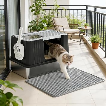 Oneluck XLCat Litter Box with Lid, Extra Large for Big Cats,Stainless Steel,High Sided Enclosure & Scoop, Non-Sticky