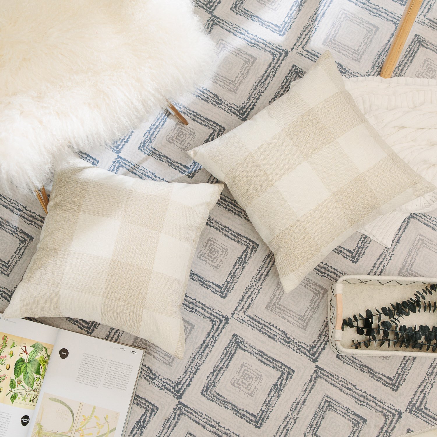 Home Brilliant Beige Cushion Covers Checker Plaid