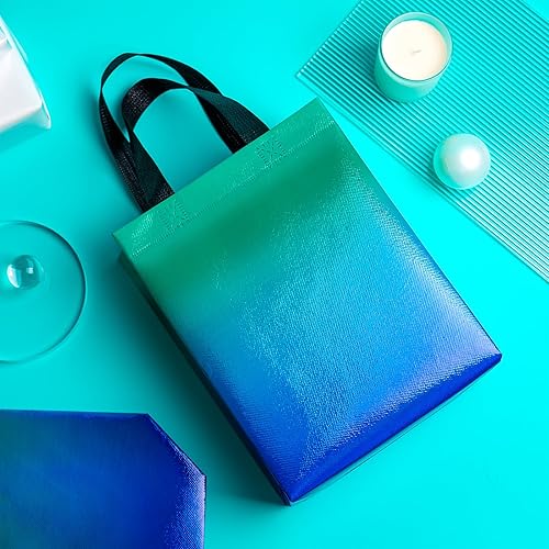 Miniatura 6 de WRAPAHOLIC Paquete de 12 bolsas de regalo reutilizables de menta degradada con asas, tamaño mediano de 8 x 4 x 10 pulgadas, perfectas para bolsas de